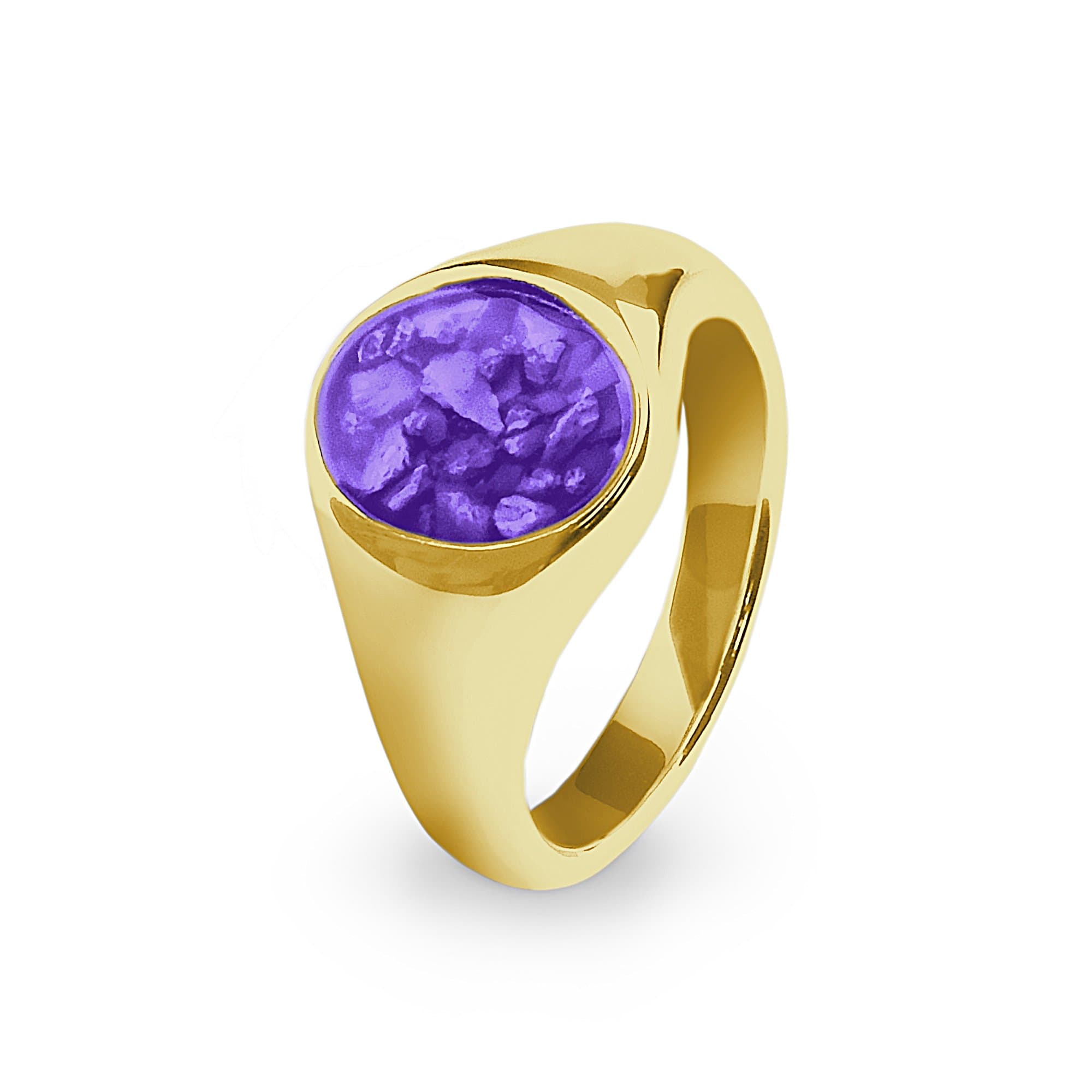 EverWith Unisex Shield Memorial Ashes Ring 9k Yellow Gold Purple