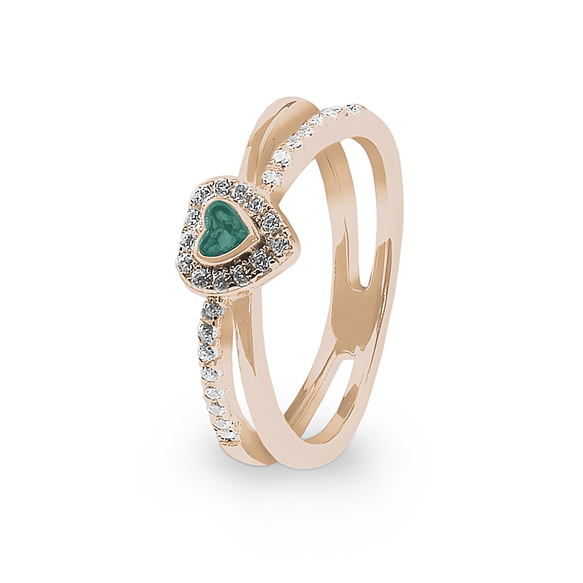 EverWith Ladies Sweetheart Memorial Ashes Ring with Fine Crystals 9k Rose Gold Aqua