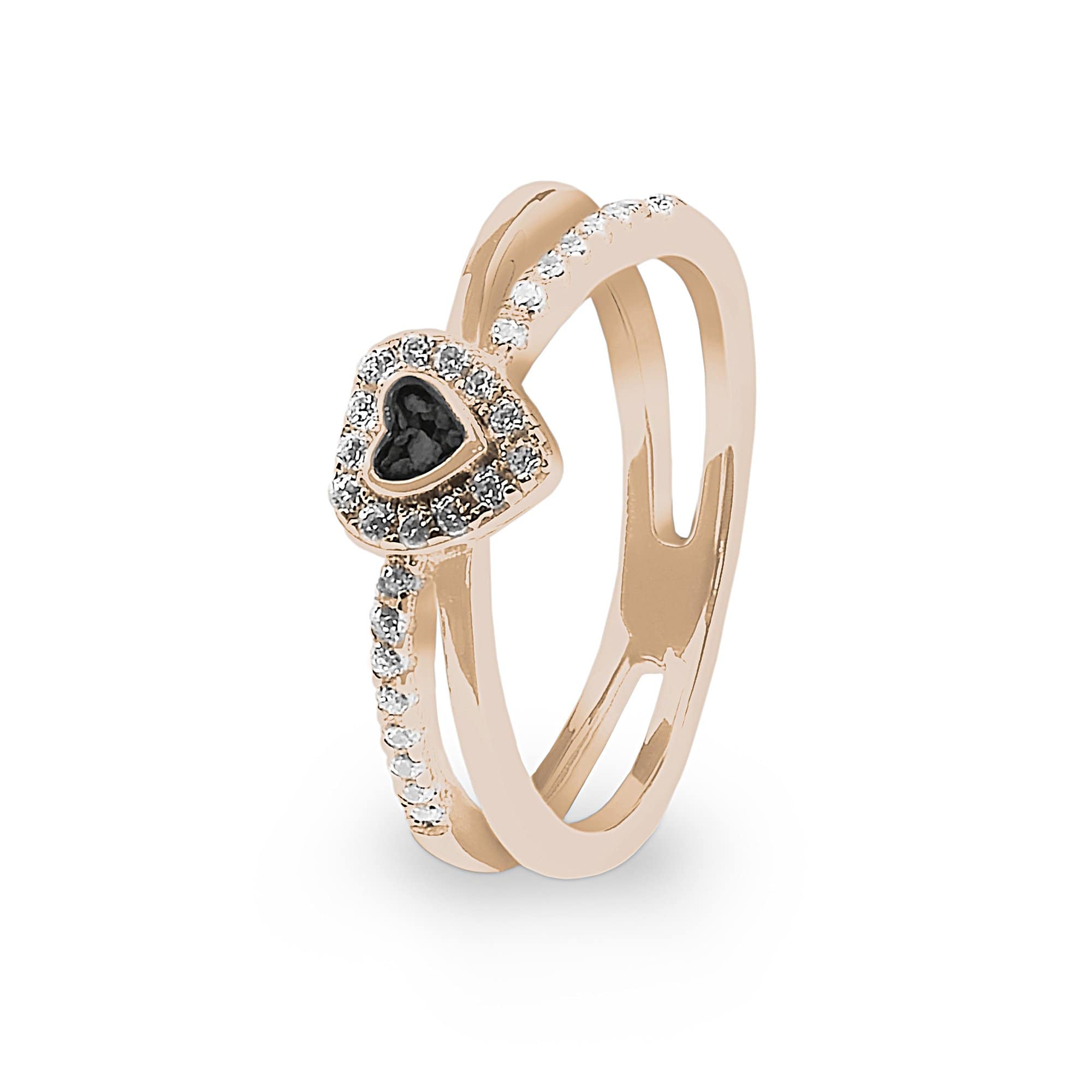 EverWith Ladies Sweetheart Memorial Ashes Ring with Fine Crystals 9k Rose Gold Black