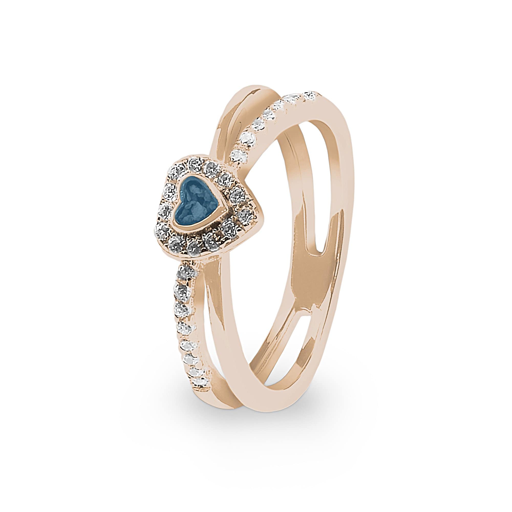 EverWith Ladies Sweetheart Memorial Ashes Ring with Fine Crystals 9k Rose Gold Blue