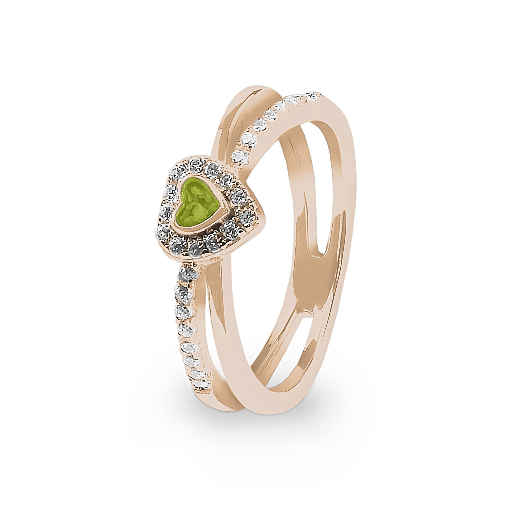 EverWith Ladies Sweetheart Memorial Ashes Ring with Fine Crystals 9k Rose Gold Green
