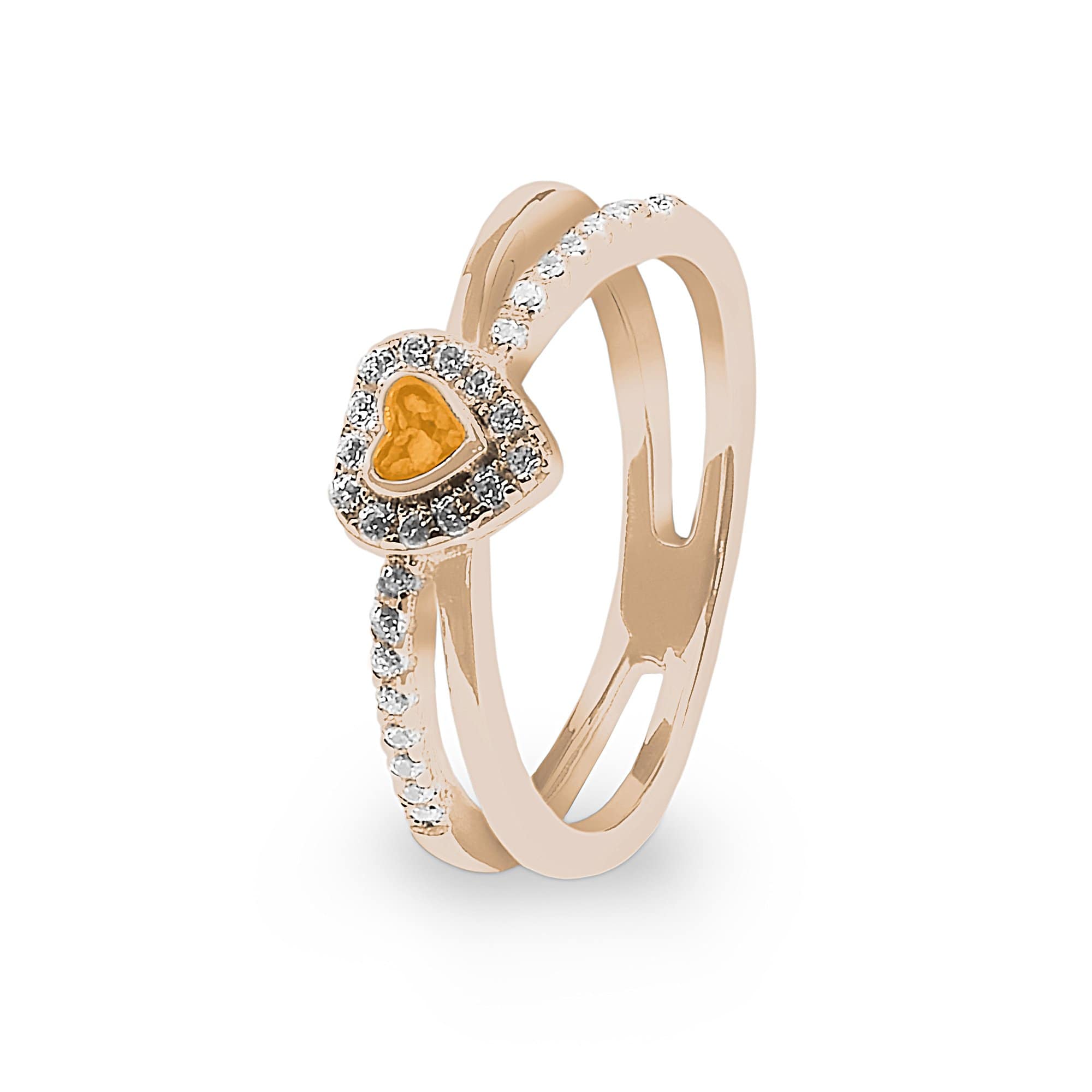 EverWith Ladies Sweetheart Memorial Ashes Ring with Fine Crystals 9k Rose Gold Orange