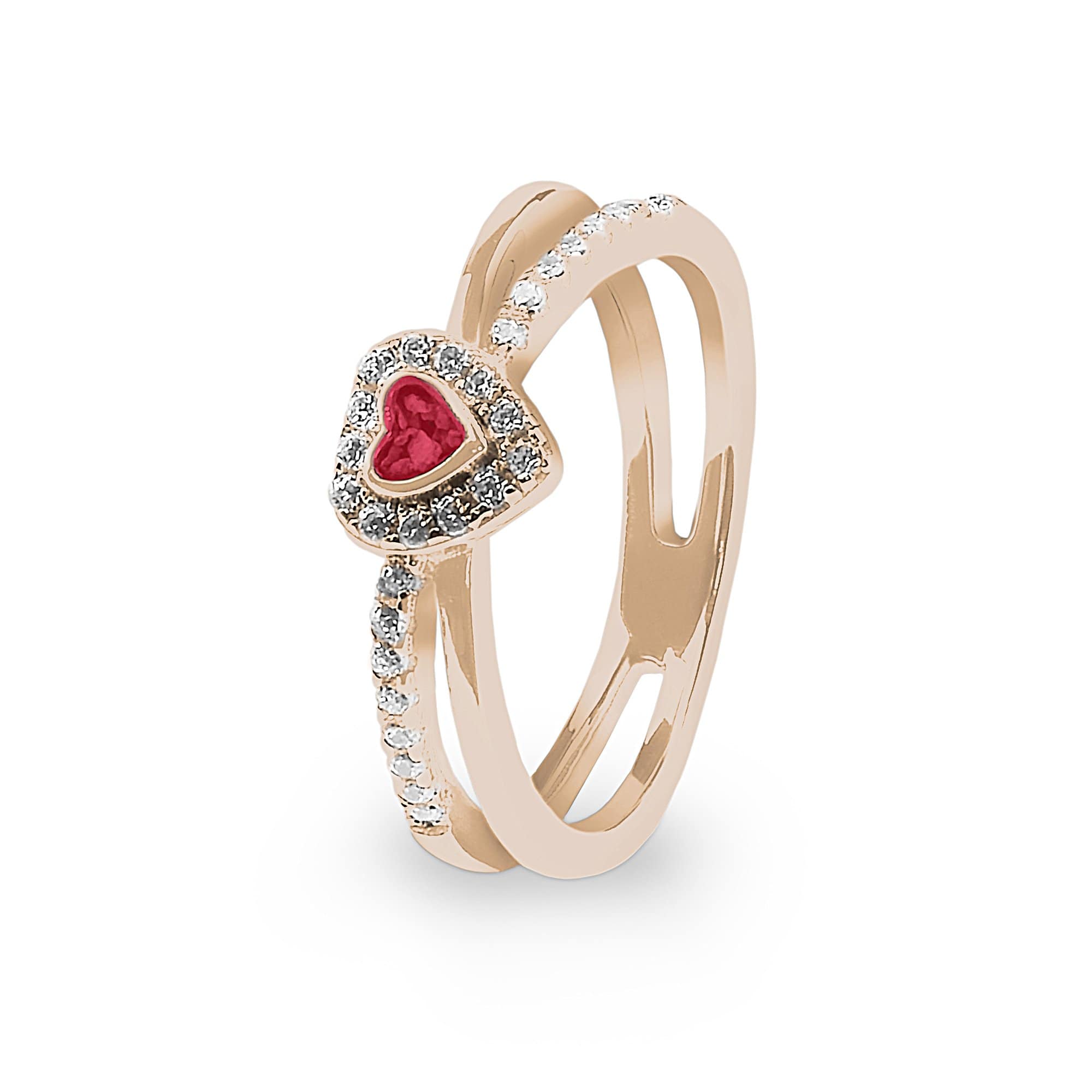EverWith Ladies Sweetheart Memorial Ashes Ring with Fine Crystals 9k Rose Gold Red