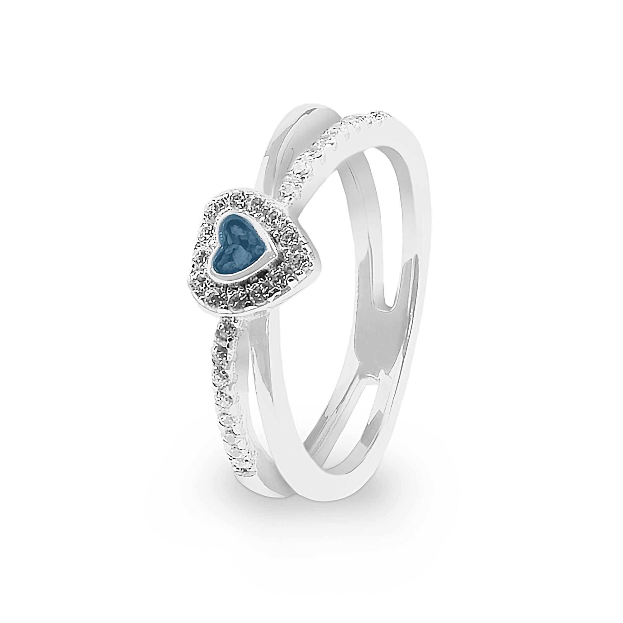 EverWith Ladies Sweetheart Memorial Ashes Ring with Fine Crystals Blue