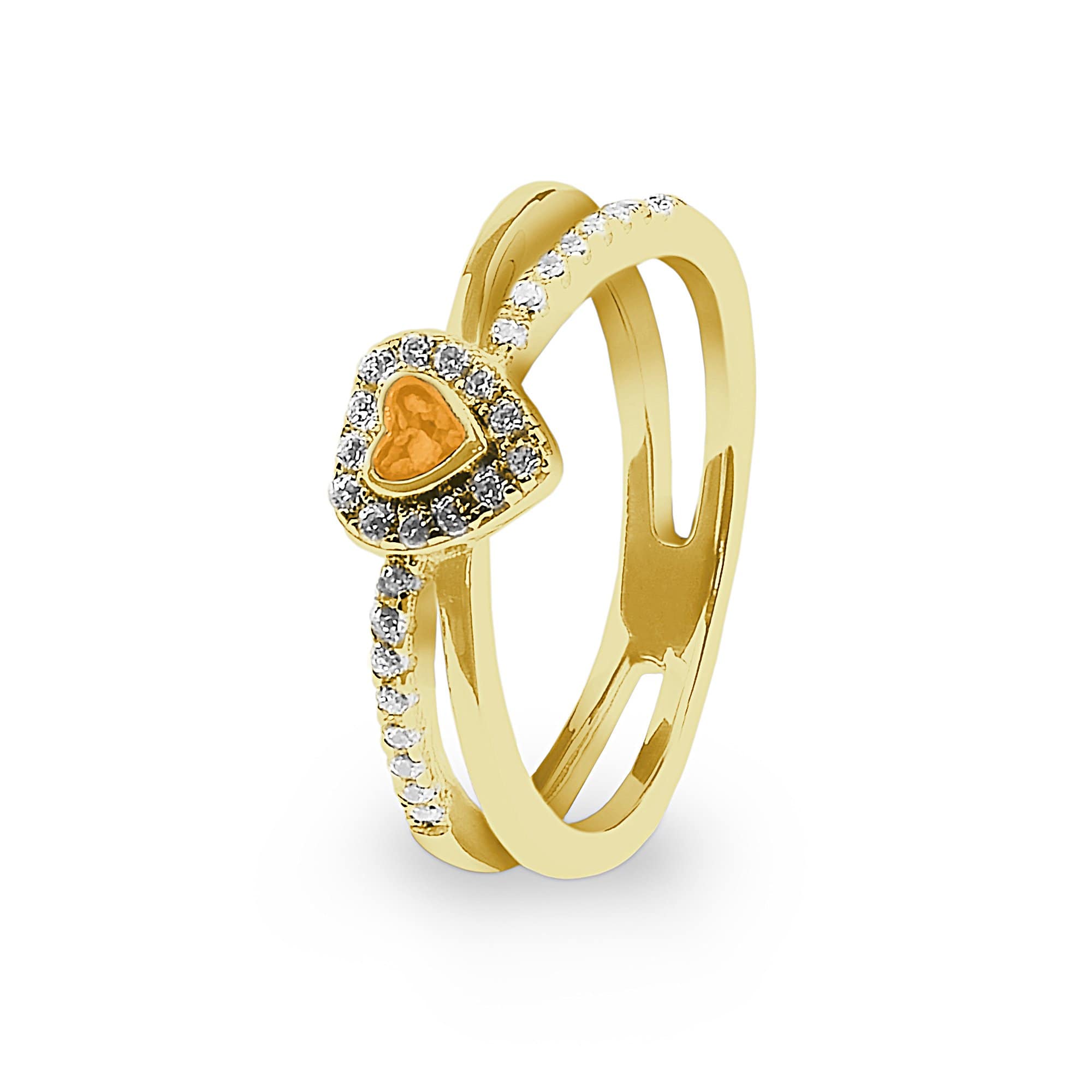EverWith Ladies Sweetheart Memorial Ashes Ring with Fine Crystals 9k Yellow Gold Orange