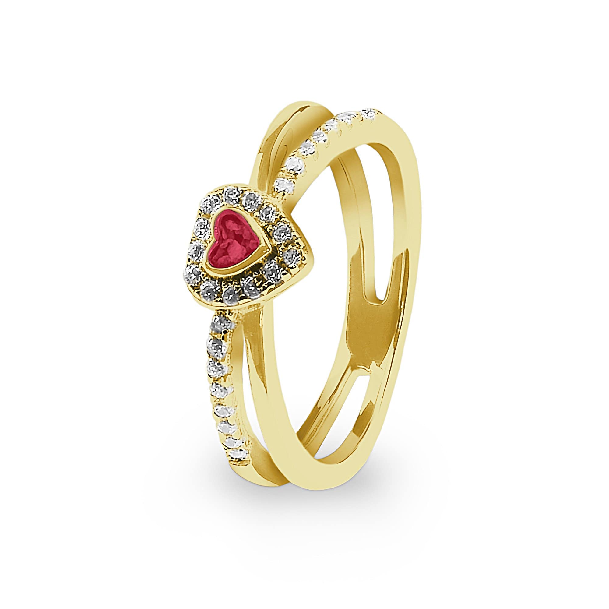 EverWith Ladies Sweetheart Memorial Ashes Ring with Fine Crystals 9k Yellow Gold Red