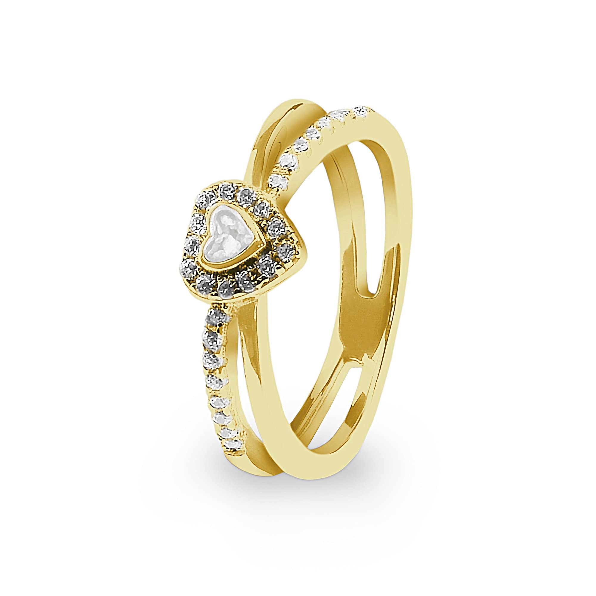 EverWith Ladies Sweetheart Memorial Ashes Ring with Fine Crystals 9k Yellow Gold White