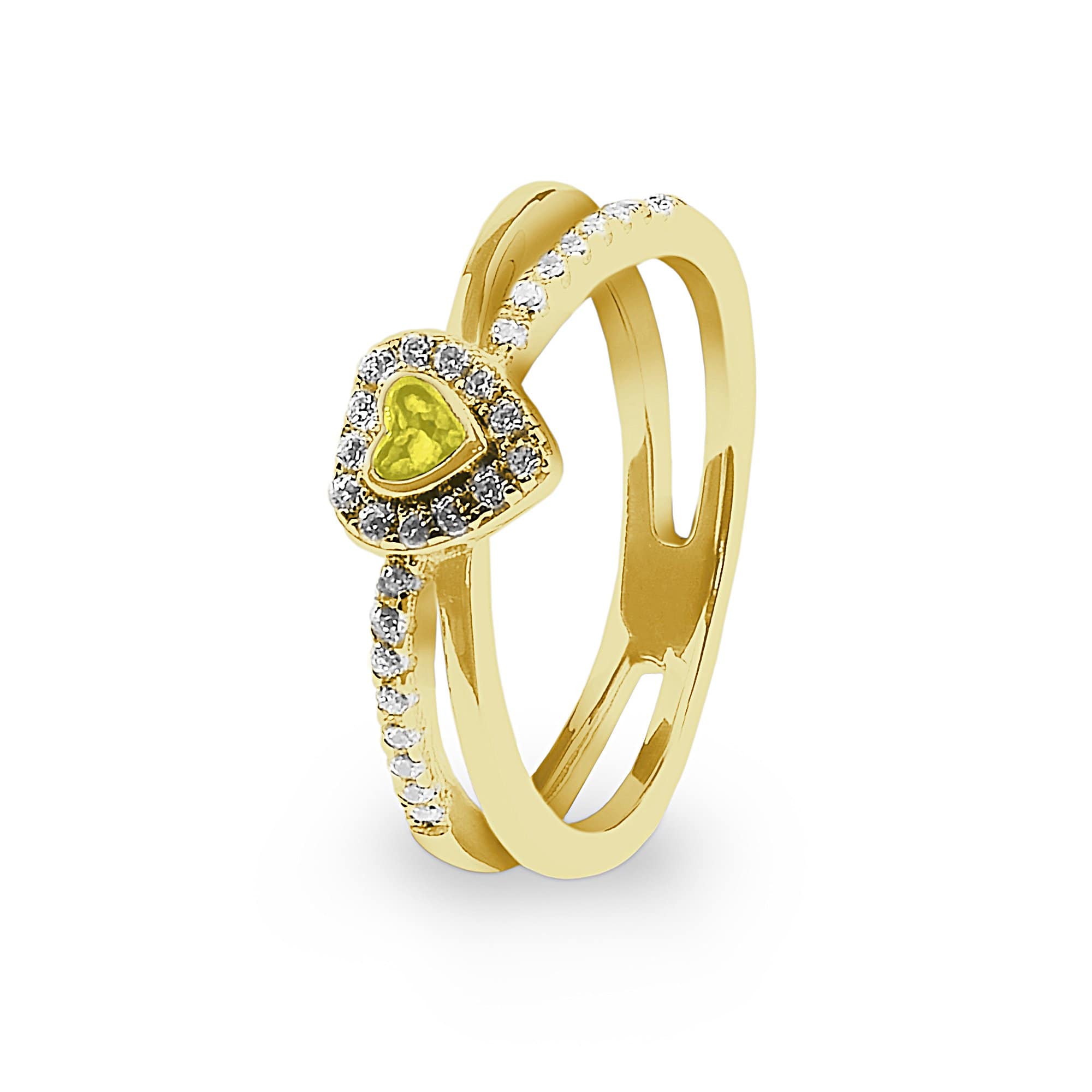 EverWith Ladies Sweetheart Memorial Ashes Ring with Fine Crystals 9k Yellow Gold Yellow