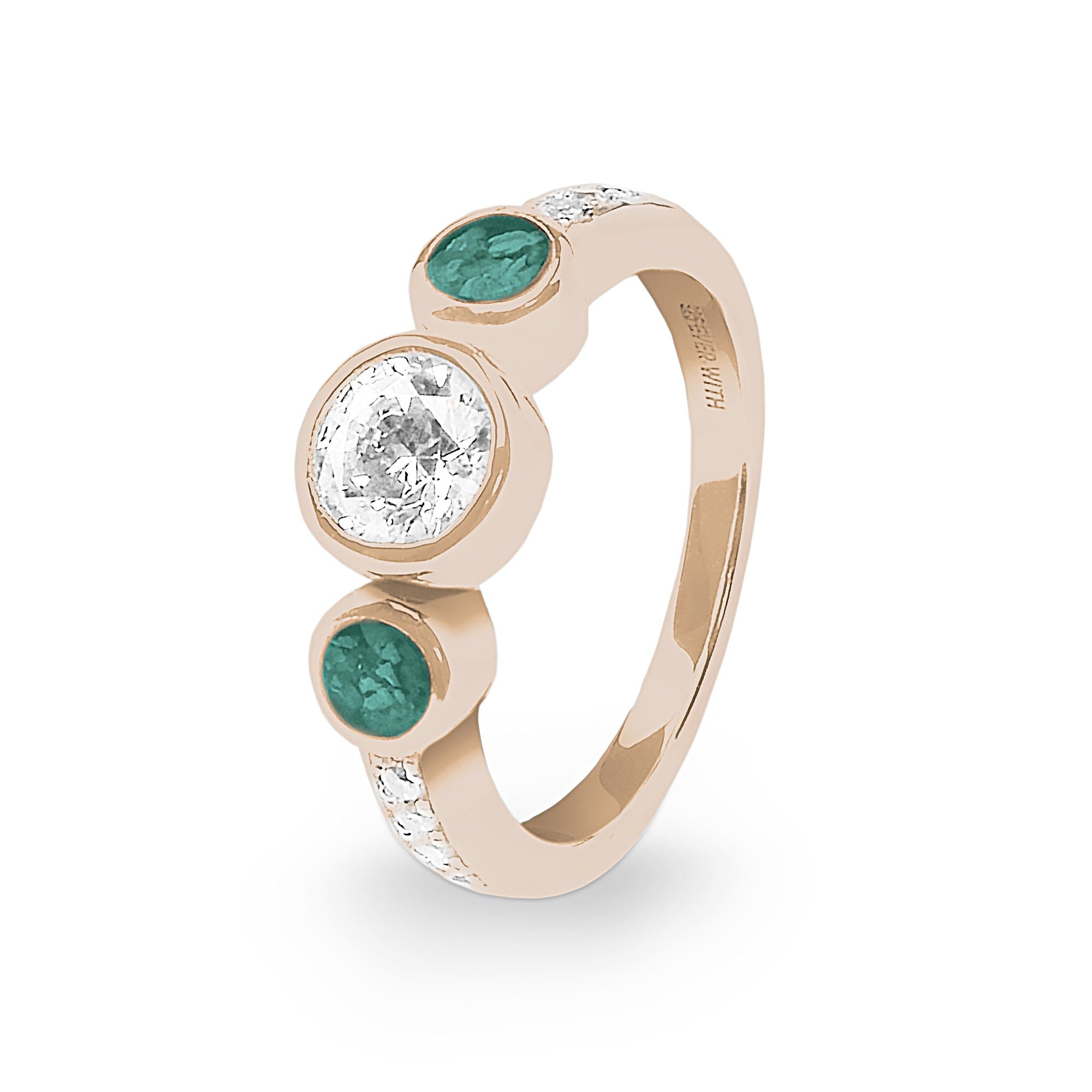 EverWith Ladies Jewel Memorial Ashes Ring with Fine Crystal 9k Rose Gold Aqua