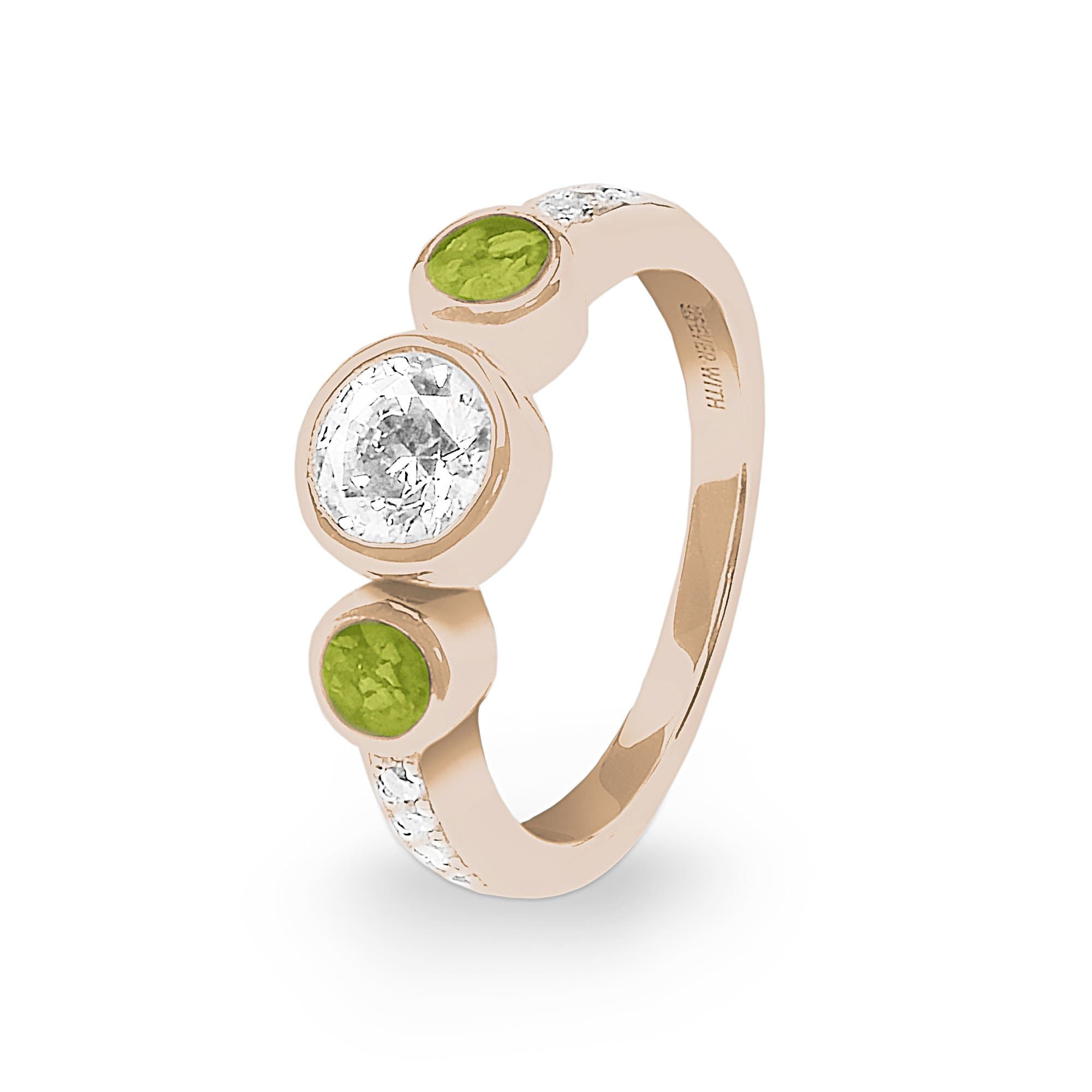 EverWith Ladies Jewel Memorial Ashes Ring with Fine Crystal 9k Rose Gold Green
