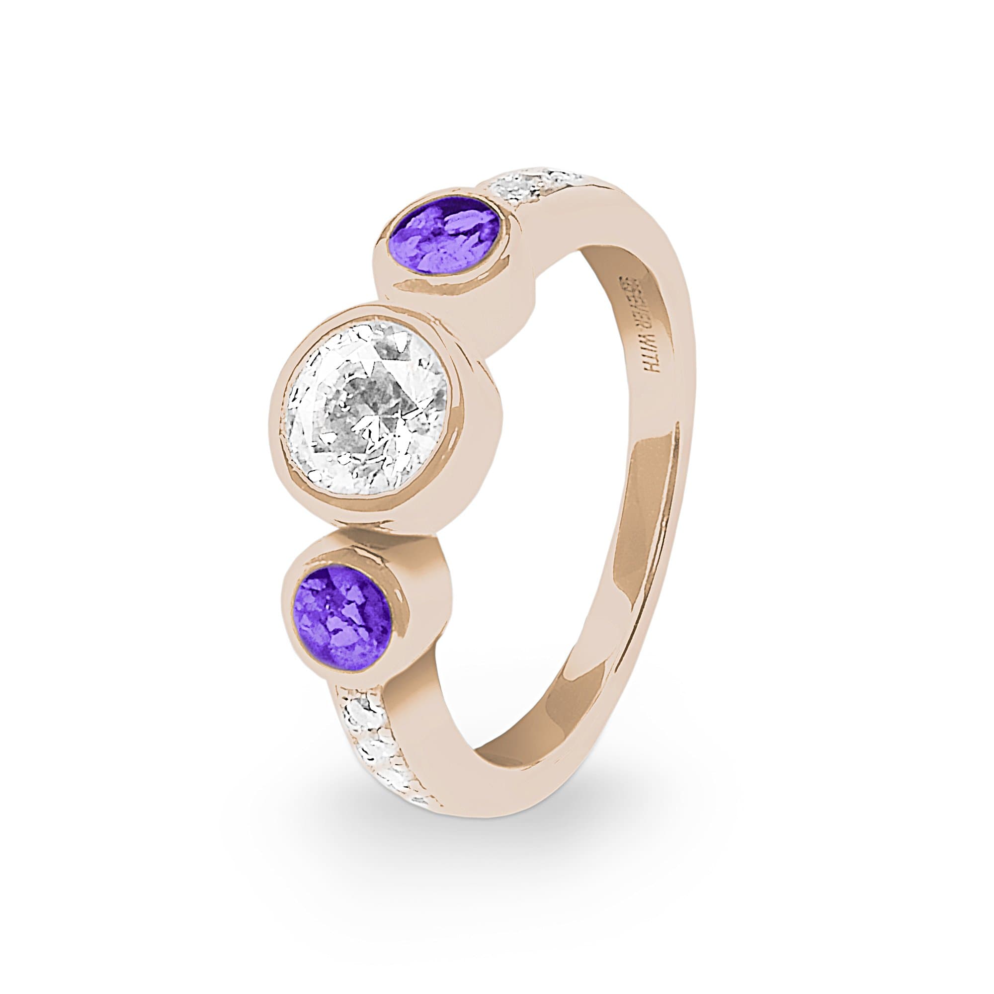 EverWith Ladies Jewel Memorial Ashes Ring with Fine Crystal 9k Rose Gold Purple