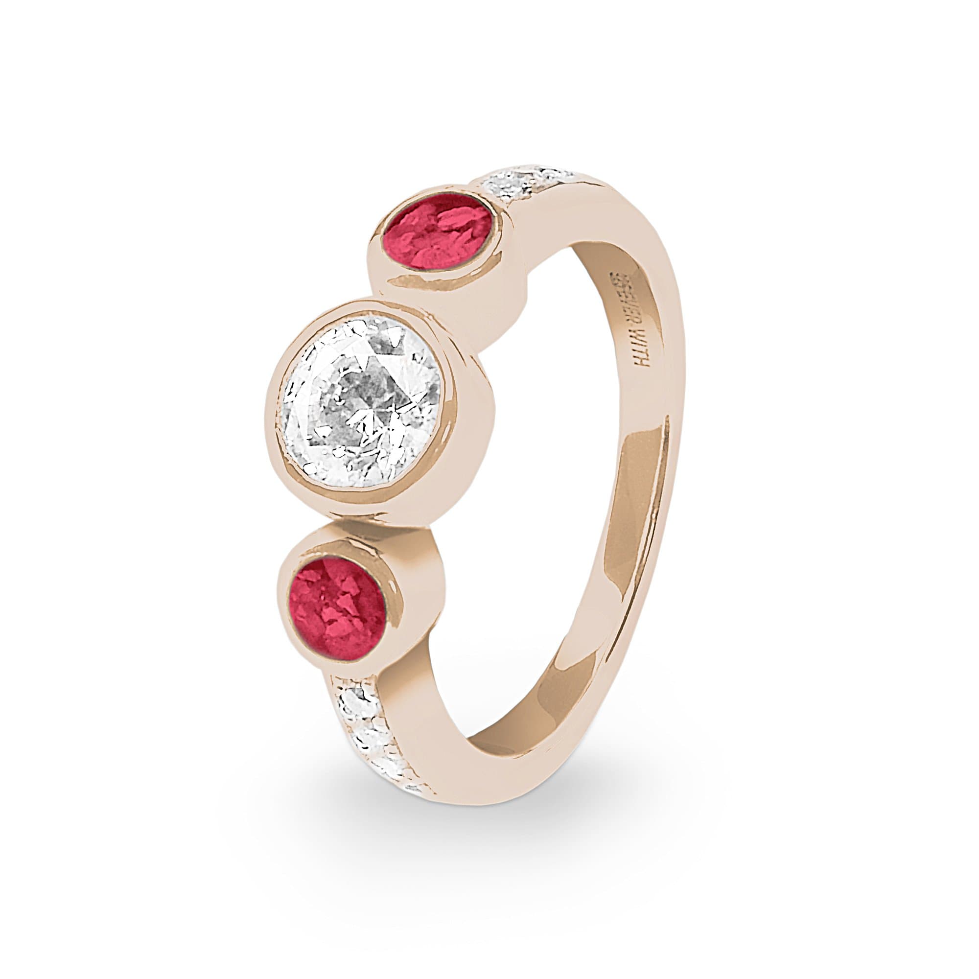 EverWith Ladies Jewel Memorial Ashes Ring with Fine Crystal 9k Rose Gold Red