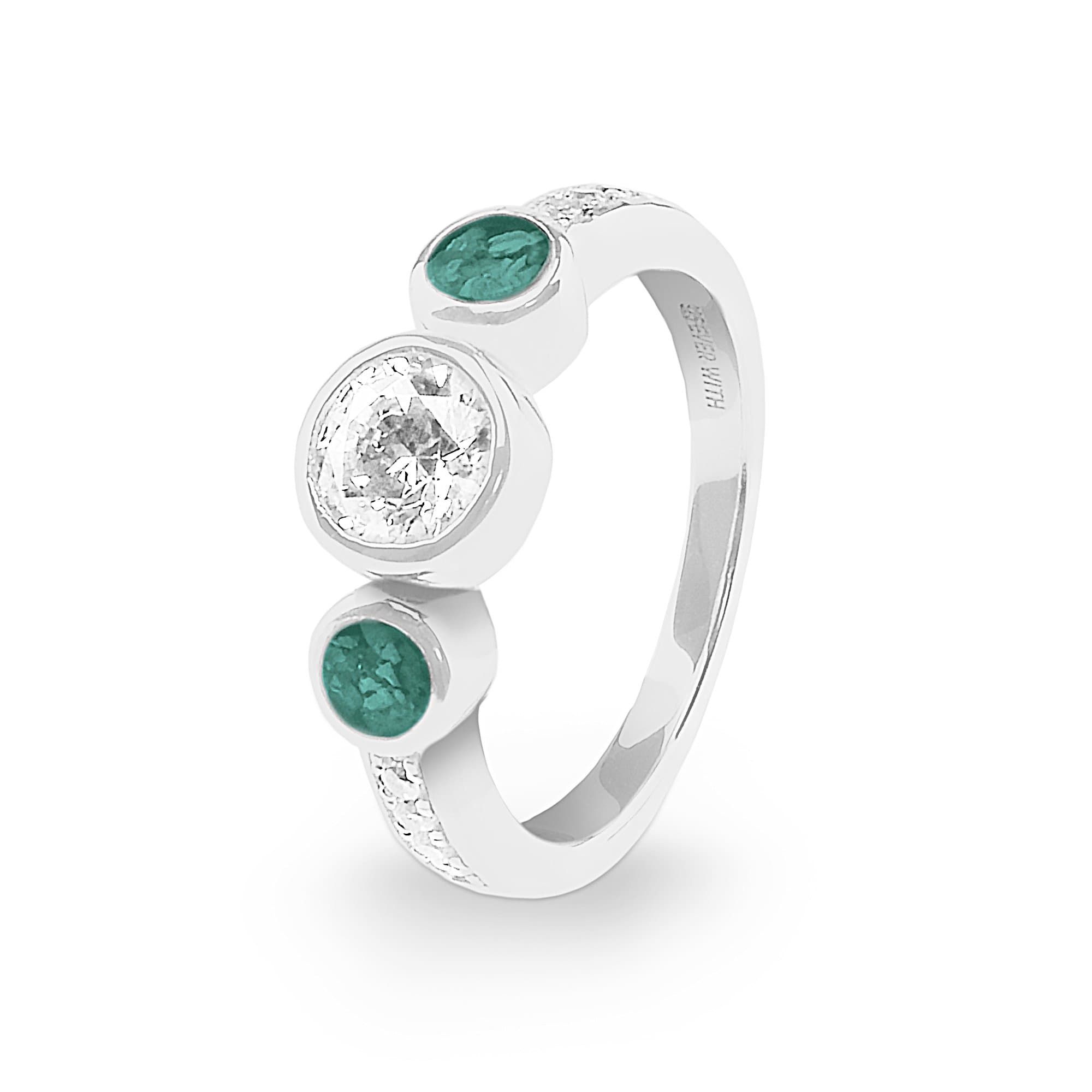 EverWith Ladies Jewel Memorial Ashes Ring with Fine Crystal Aqua