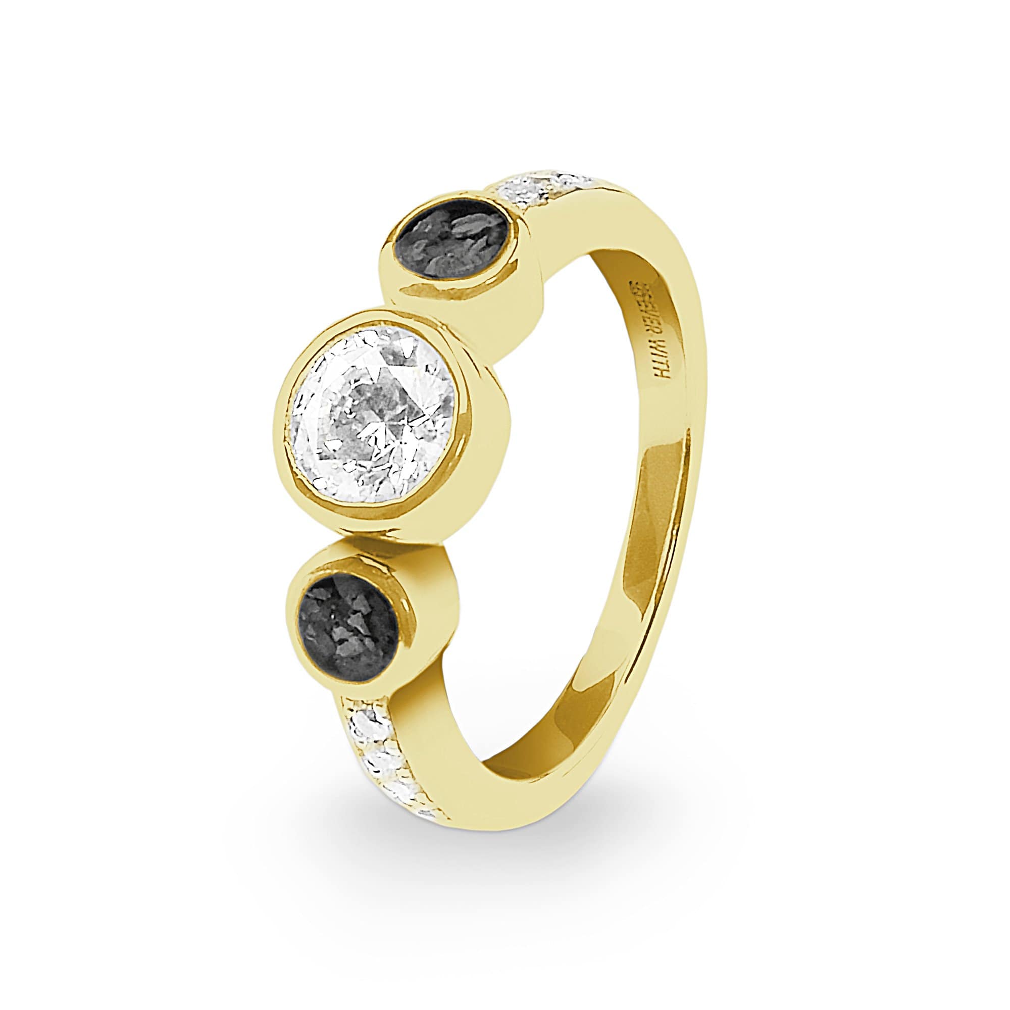 EverWith Ladies Jewel Memorial Ashes Ring with Fine Crystal 9k Yellow Gold Black
