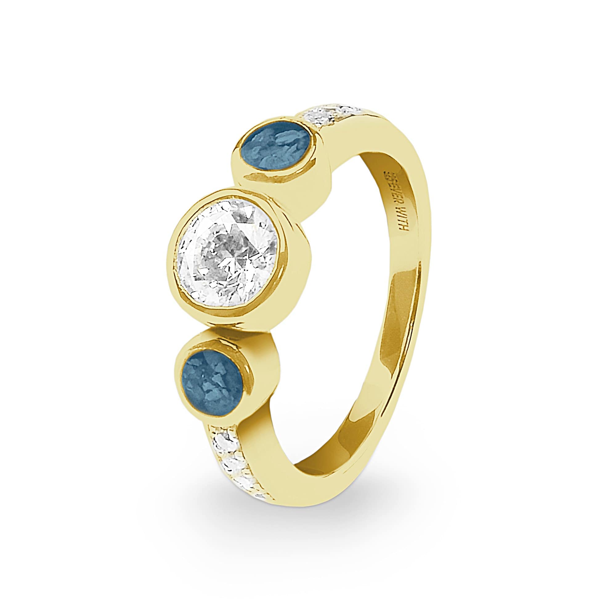 EverWith Ladies Jewel Memorial Ashes Ring with Fine Crystal 9k Yellow Gold Blue
