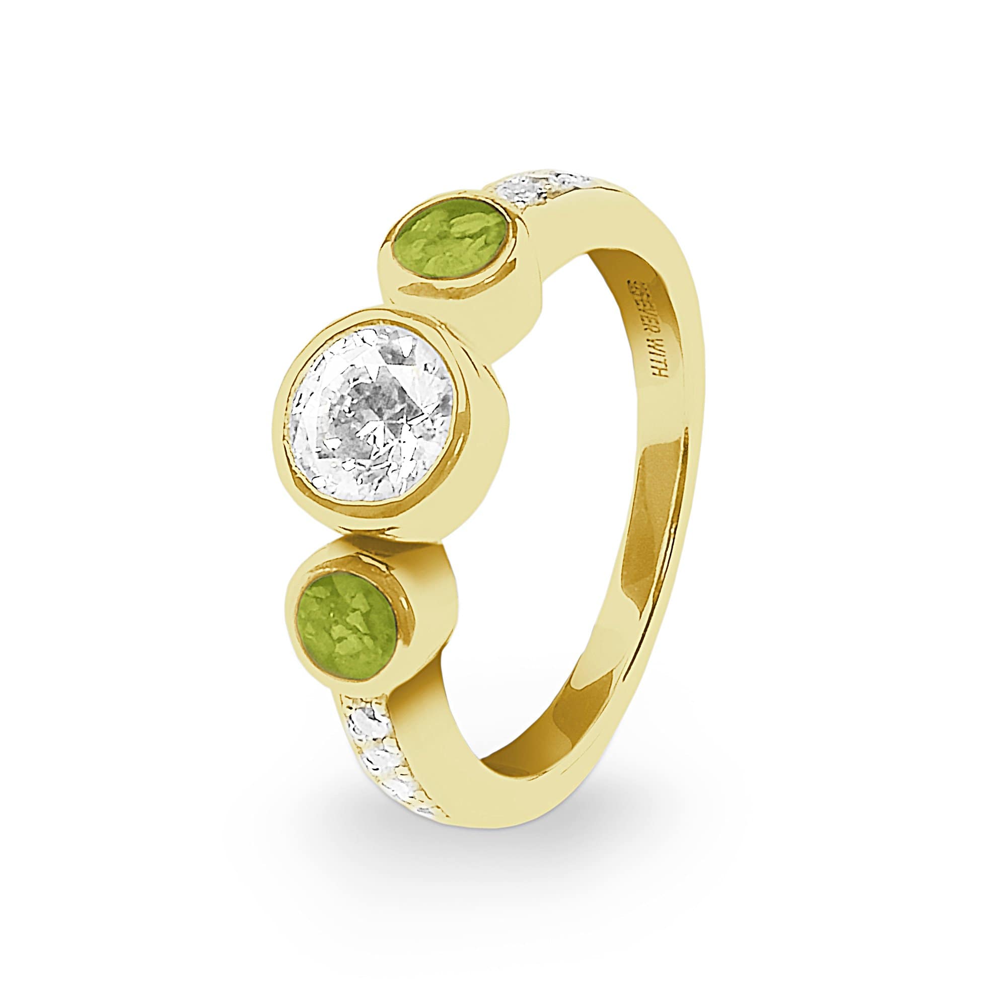 EverWith Ladies Jewel Memorial Ashes Ring with Fine Crystal 9k Yellow Gold Green