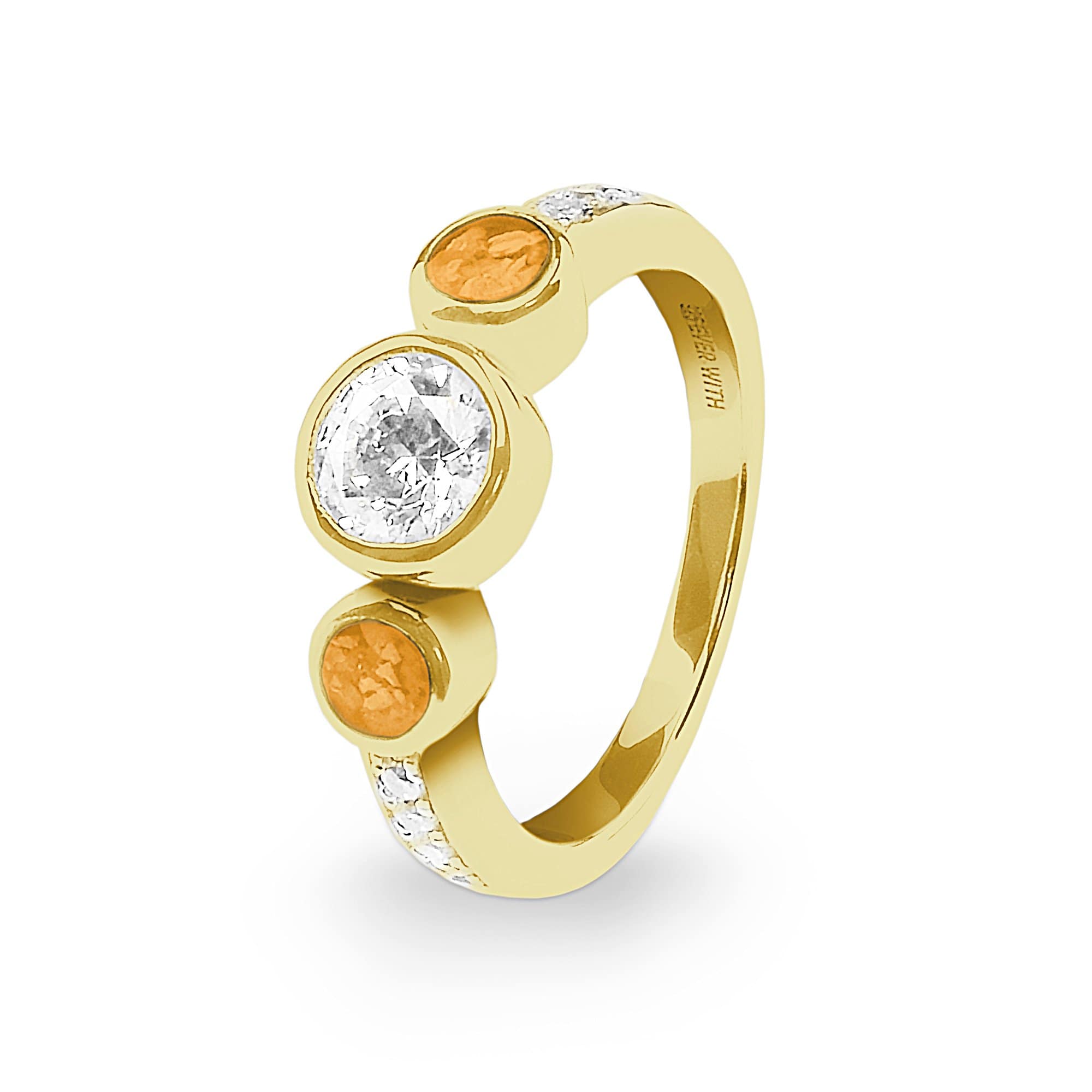 EverWith Ladies Jewel Memorial Ashes Ring with Fine Crystal 9k Yellow Gold Orange