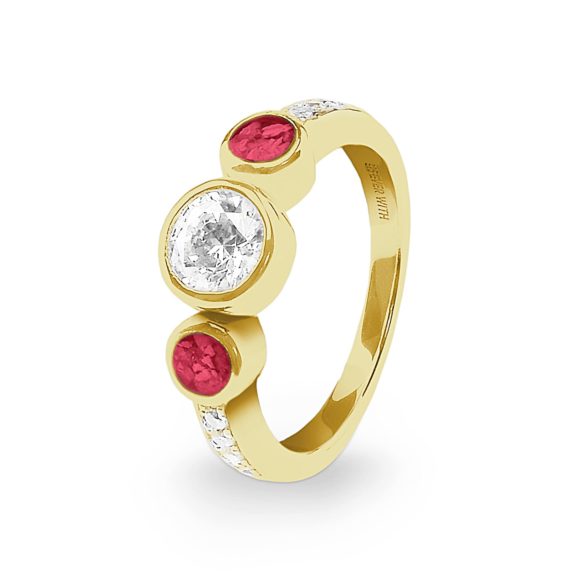 EverWith Ladies Jewel Memorial Ashes Ring with Fine Crystal 9k Yellow Gold Red