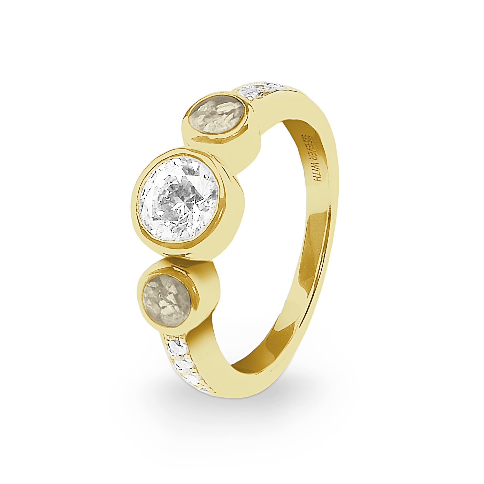 EverWith Ladies Jewel Memorial Ashes Ring with Fine Crystal 9k Yellow Gold Transparent