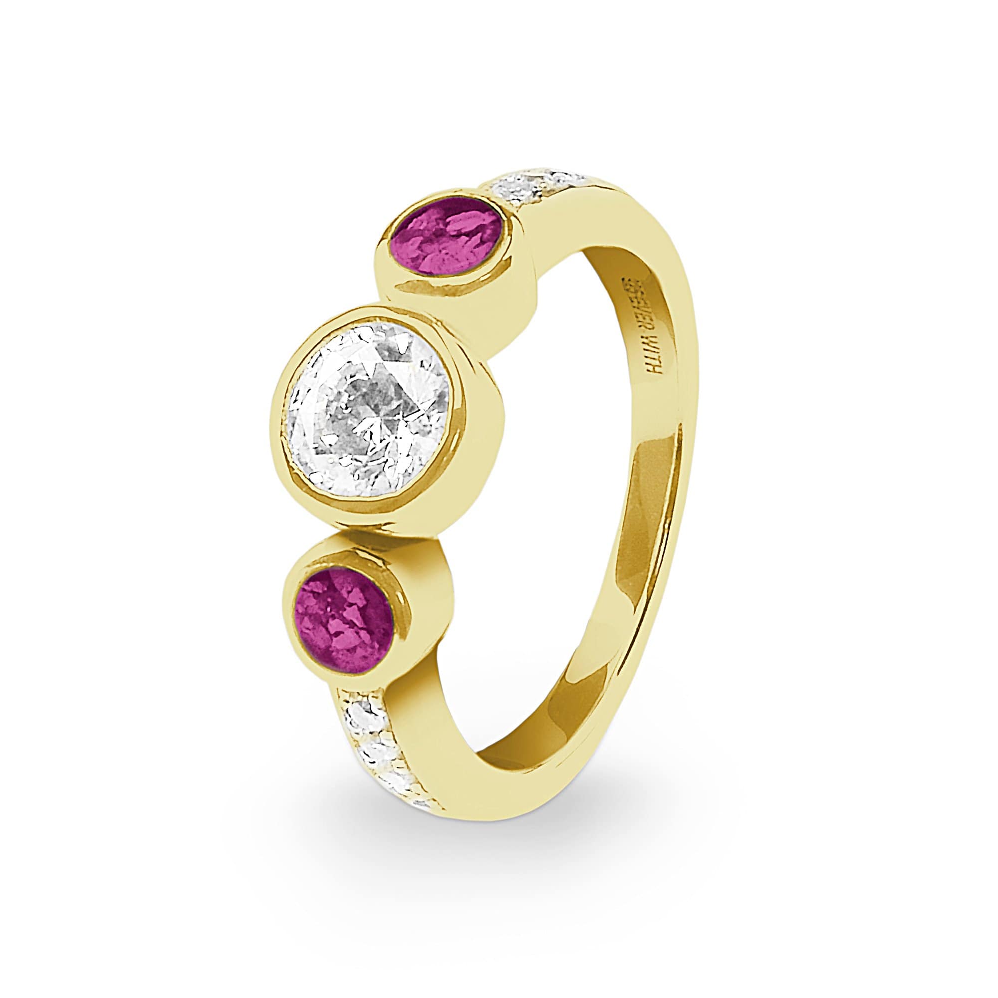 EverWith Ladies Jewel Memorial Ashes Ring with Fine Crystal 9k Yellow Gold Violet