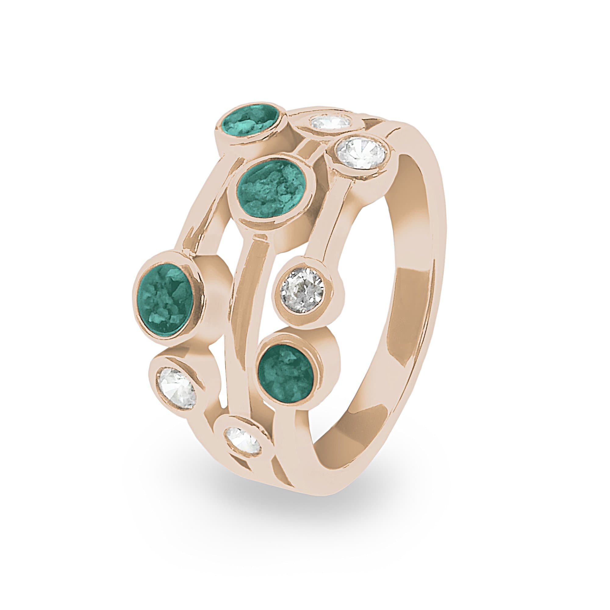 EverWith Ladies Droplets Memorial Ashes Ring with Fine Crystals 9k Rose Gold Aqua