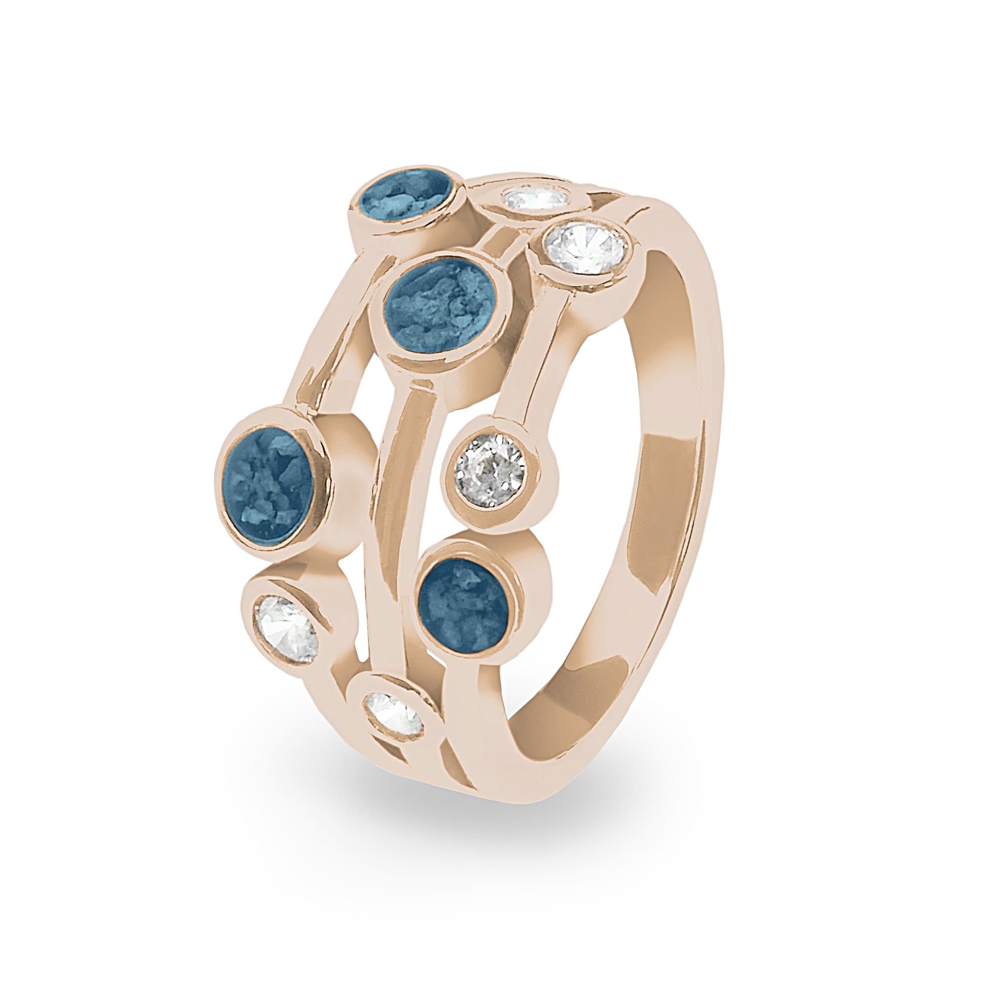 EverWith Ladies Droplets Memorial Ashes Ring with Fine Crystals 9k Rose Gold Blue