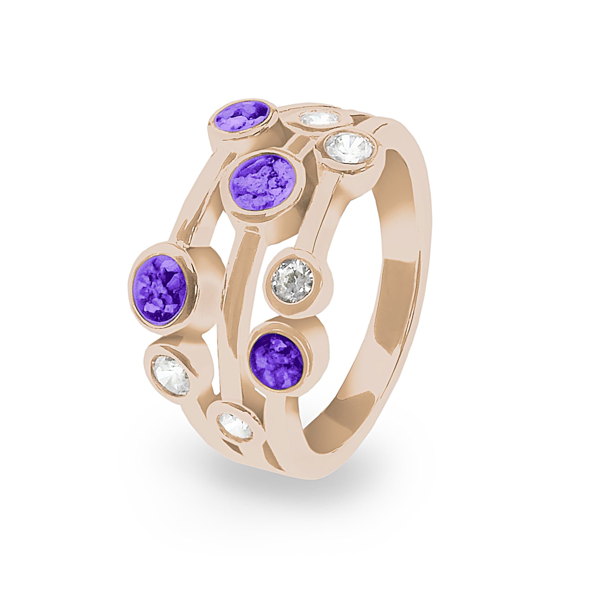 EverWith Ladies Droplets Memorial Ashes Ring with Fine Crystals 9k Rose Gold Purple
