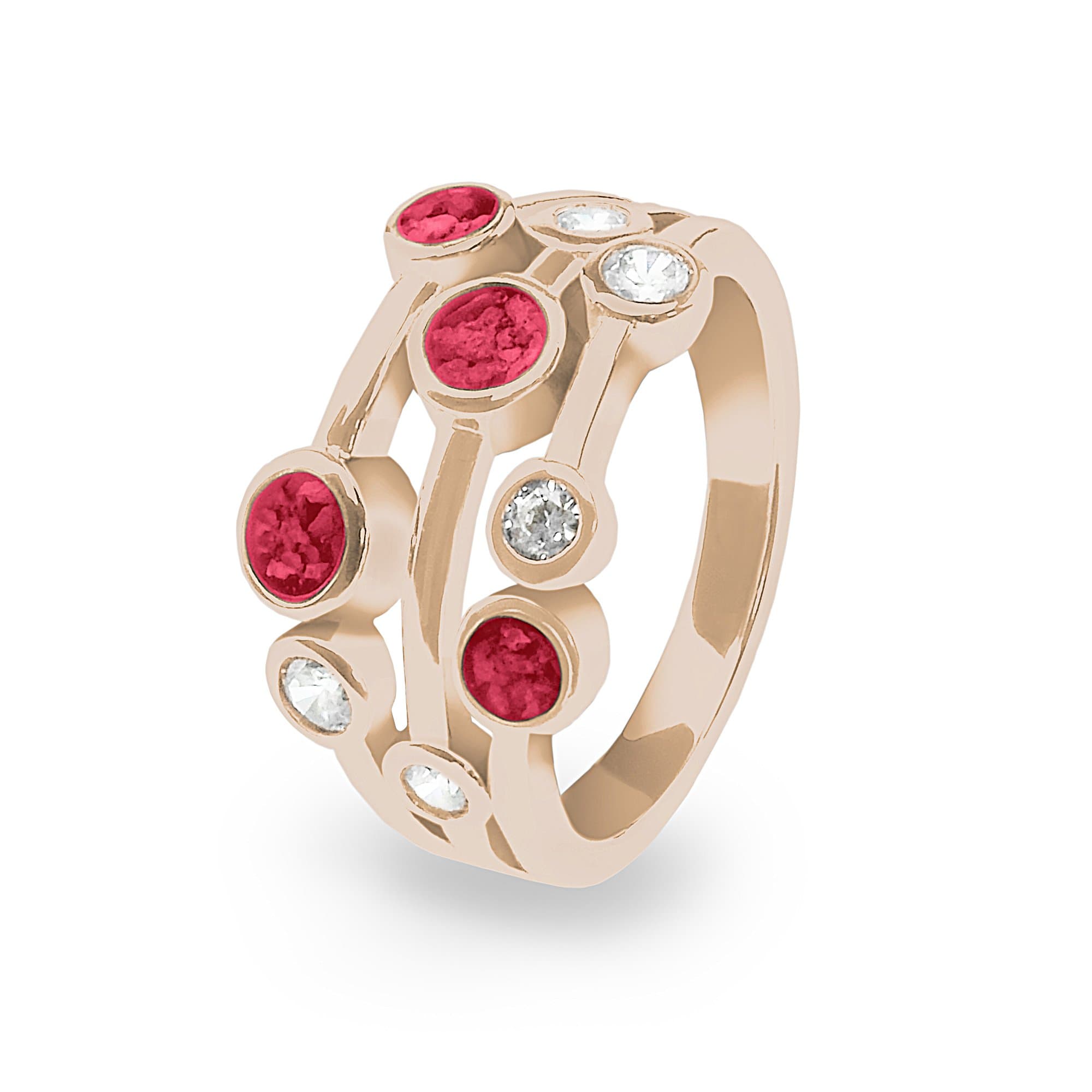 EverWith Ladies Droplets Memorial Ashes Ring with Fine Crystals 9k Rose Gold Red
