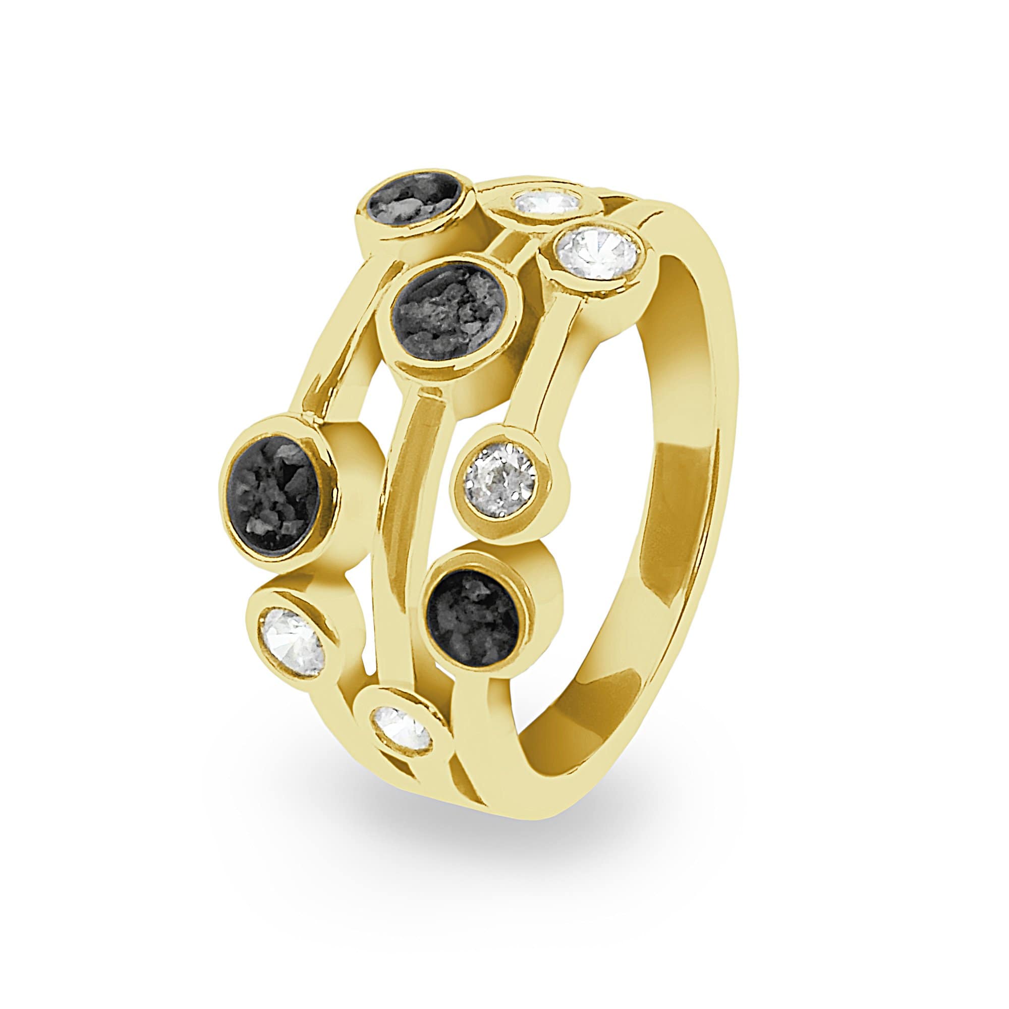 EverWith Ladies Droplets Memorial Ashes Ring with Fine Crystals 9k Yellow Gold Black