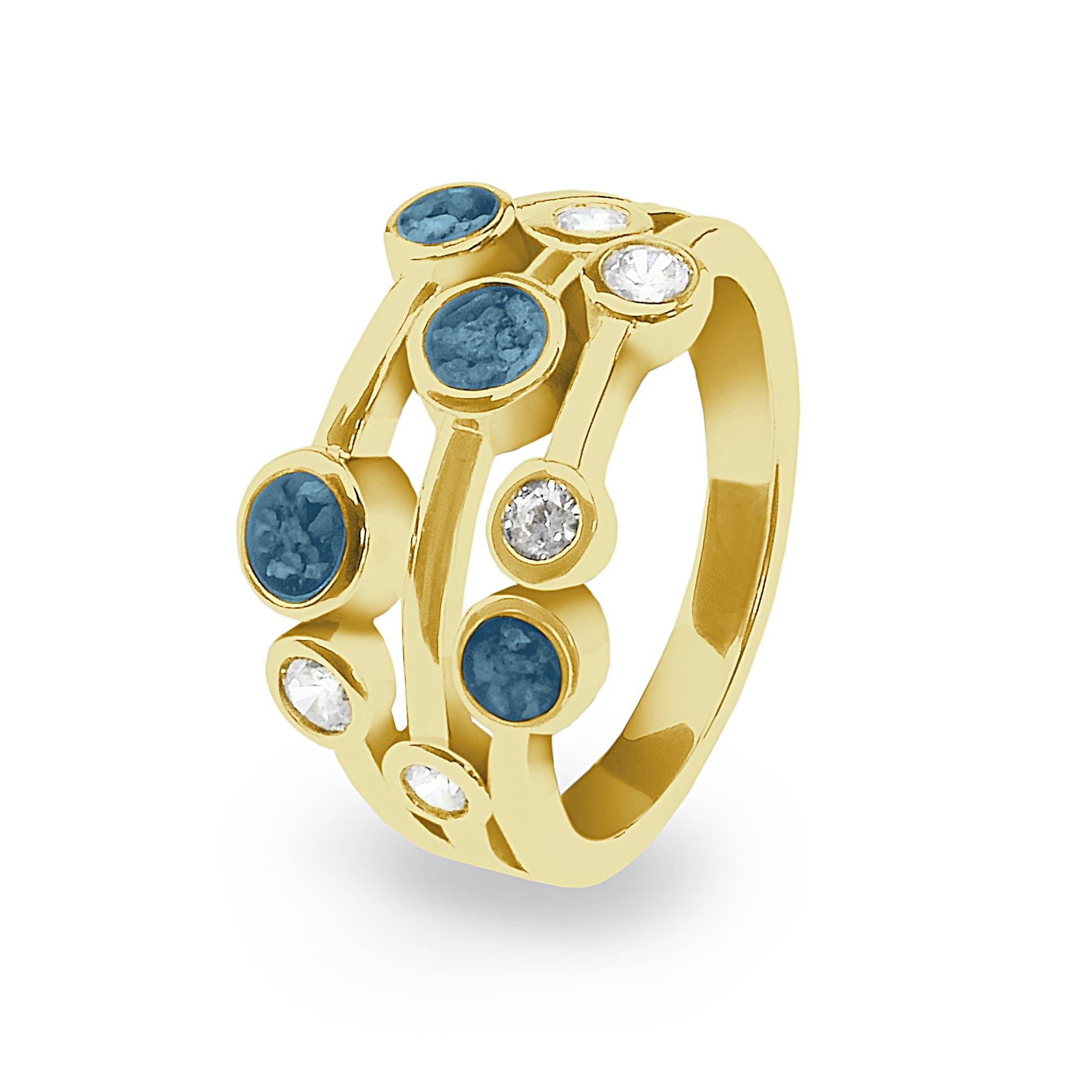 EverWith Ladies Droplets Memorial Ashes Ring with Fine Crystals 9k Yellow Gold Blue
