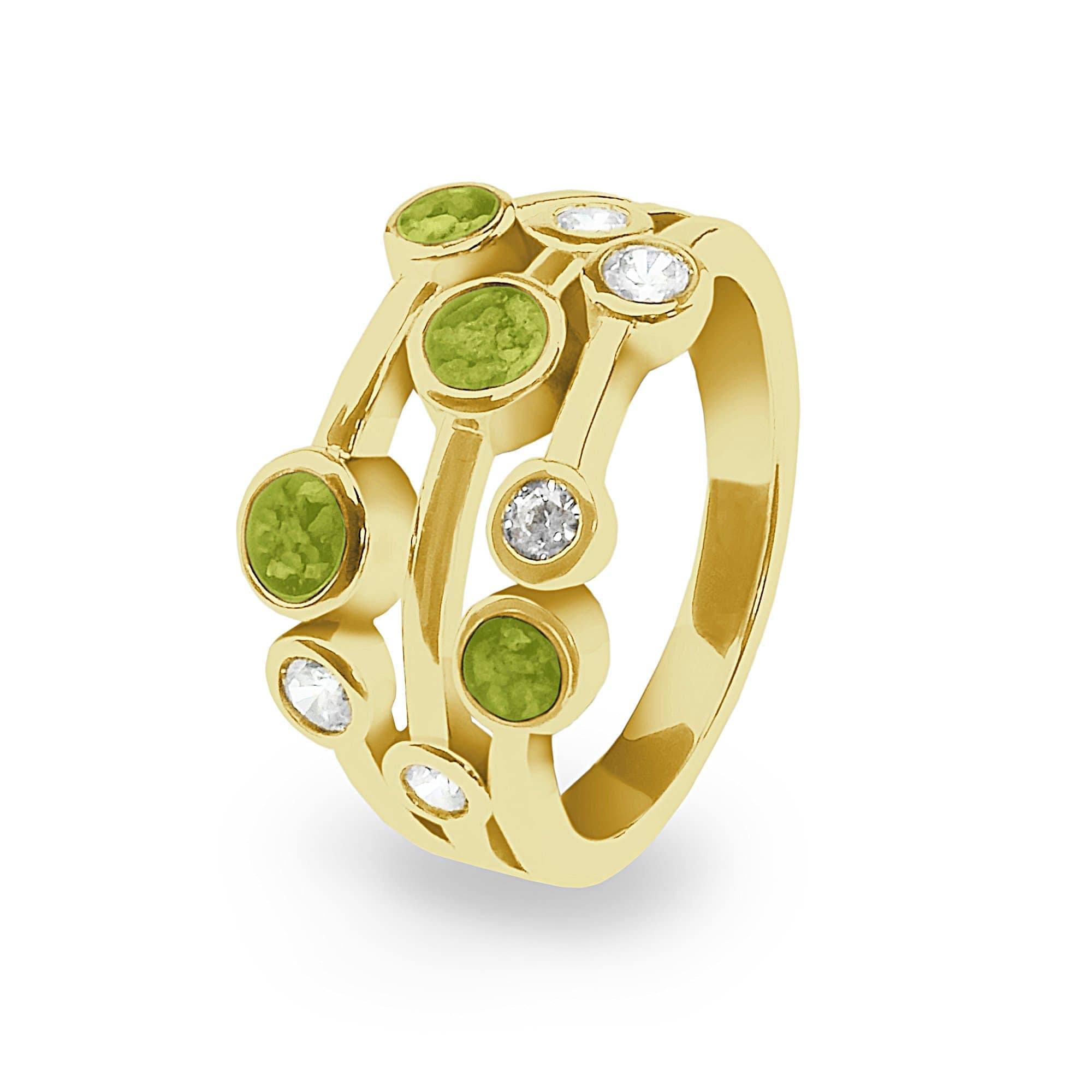 EverWith Ladies Droplets Memorial Ashes Ring with Fine Crystals 9k Yellow Gold Green