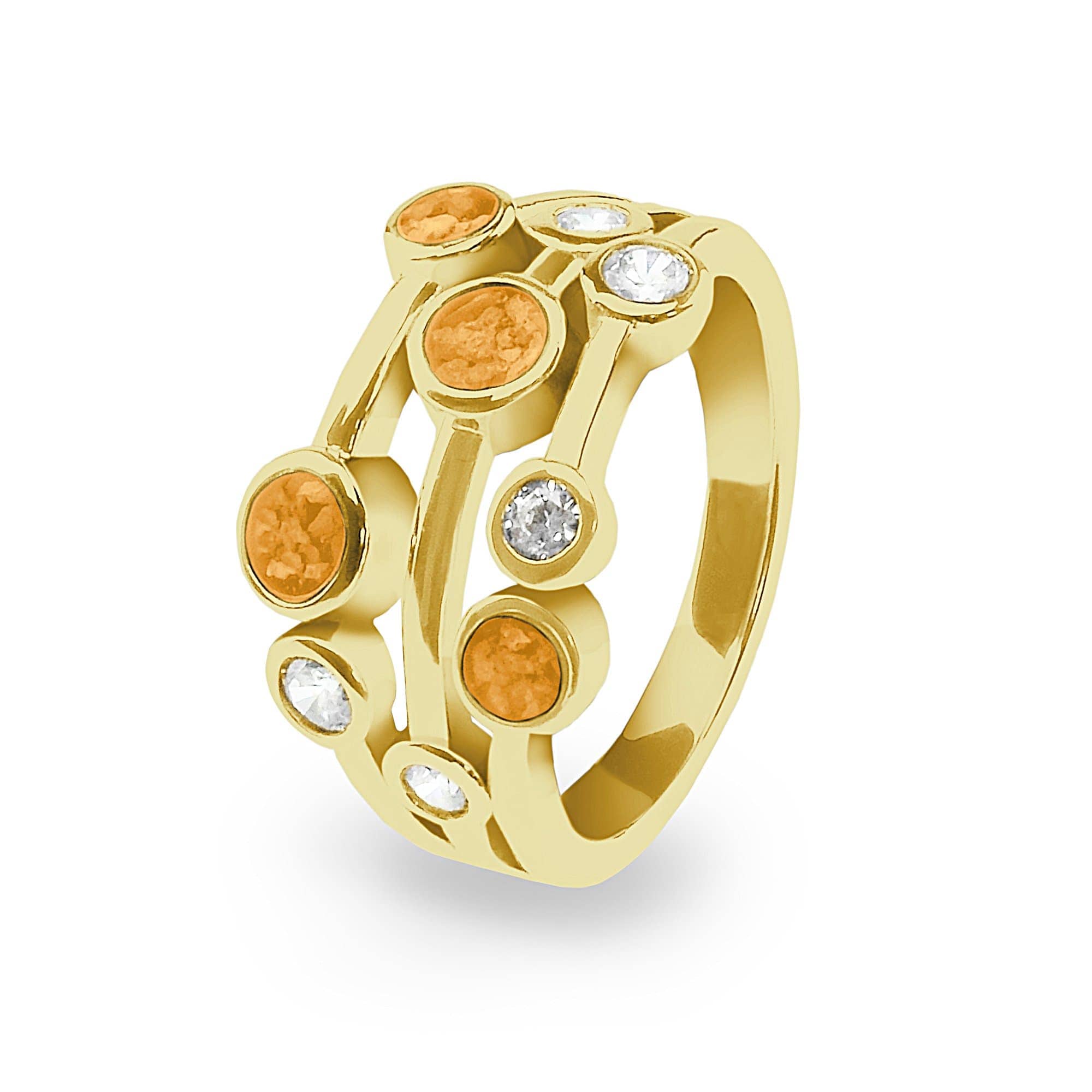 EverWith Ladies Droplets Memorial Ashes Ring with Fine Crystals 9k Yellow Gold Orange