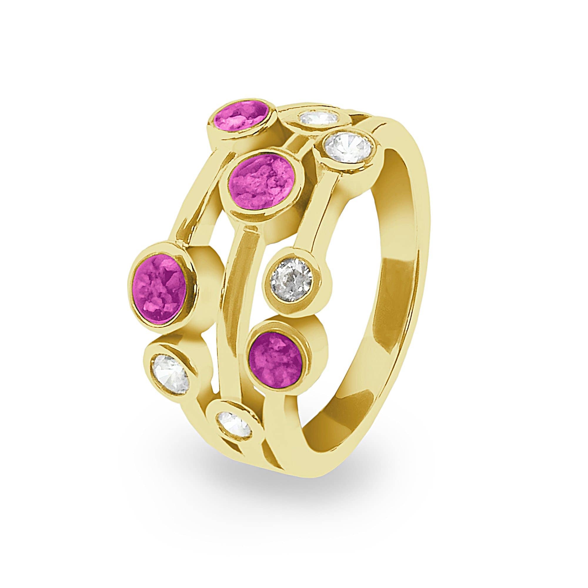 EverWith Ladies Droplets Memorial Ashes Ring with Fine Crystals 9k Yellow Gold Pink