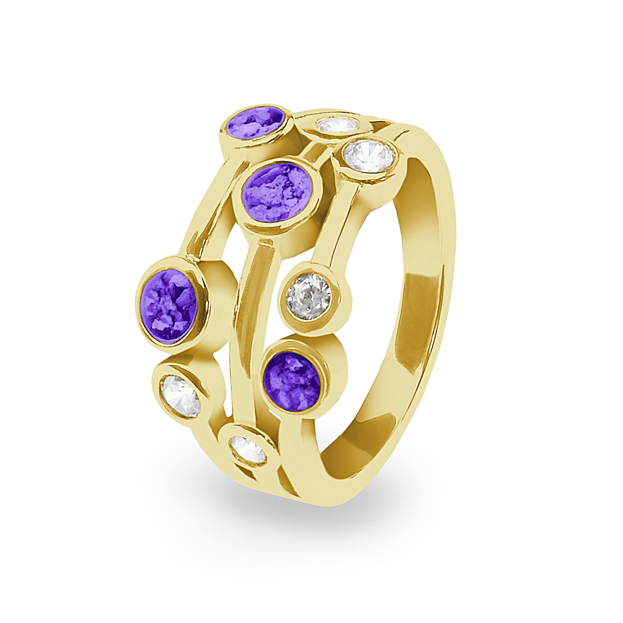 EverWith Ladies Droplets Memorial Ashes Ring with Fine Crystals 9k Yellow Gold Purple