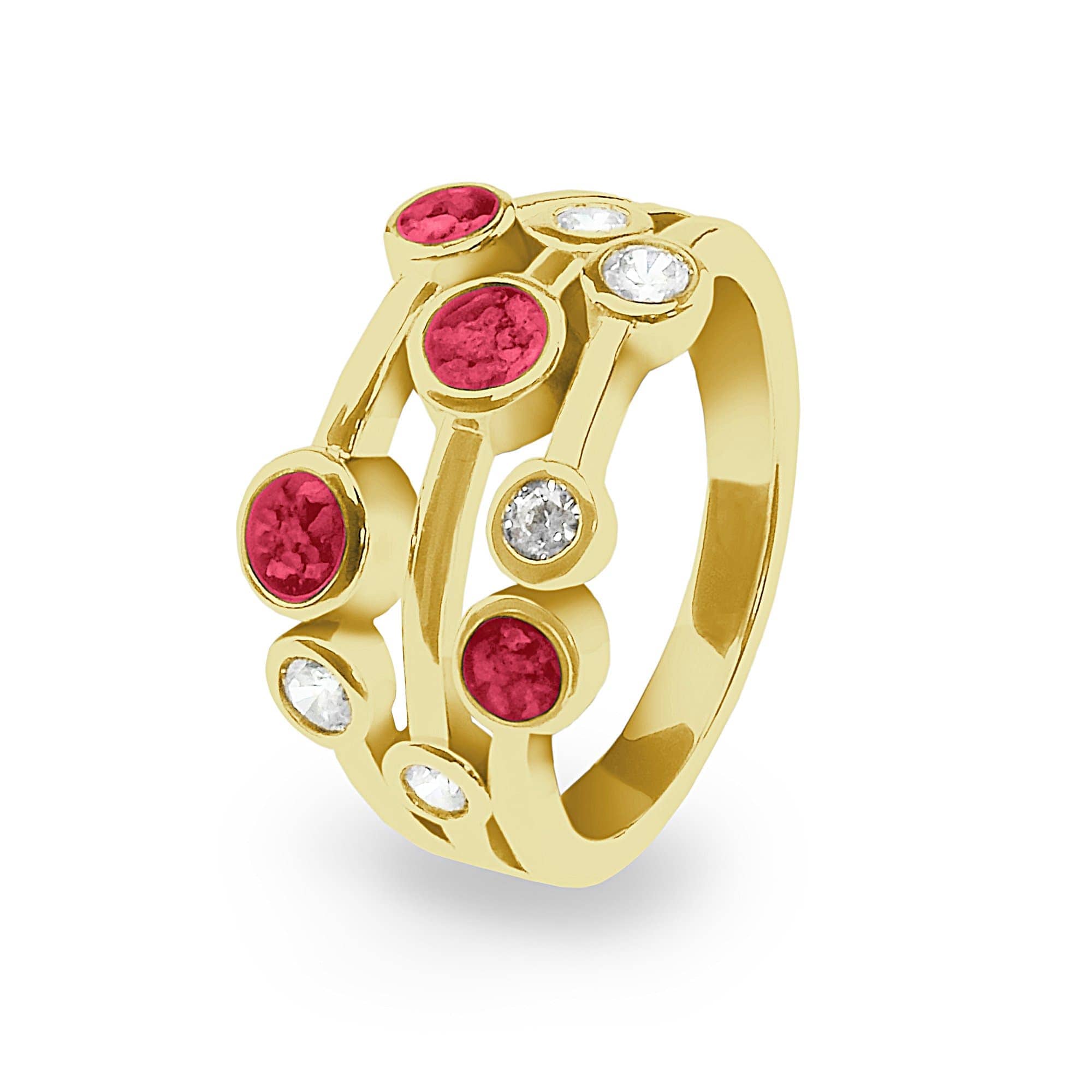 EverWith Ladies Droplets Memorial Ashes Ring with Fine Crystals 9k Yellow Gold Red