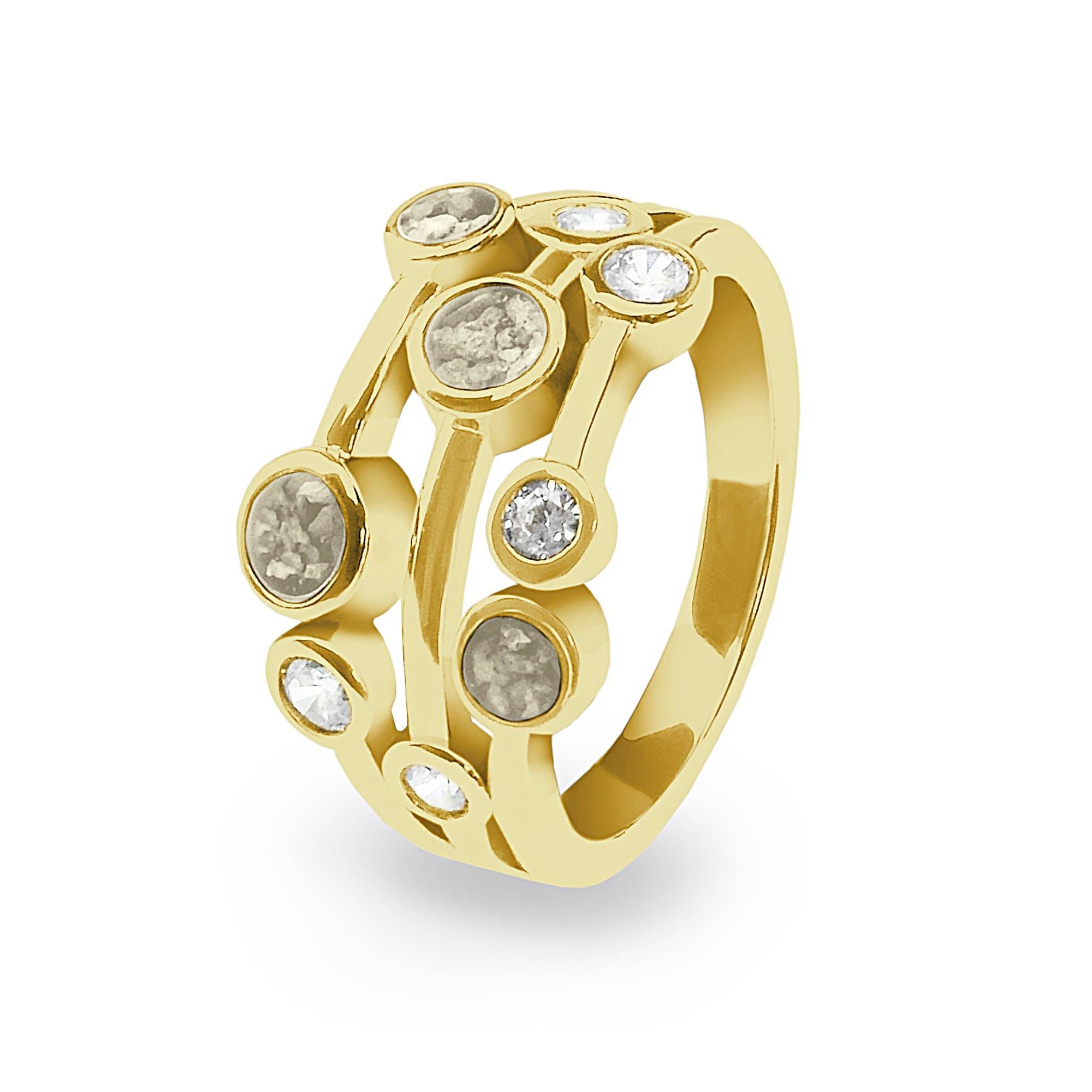 EverWith Ladies Droplets Memorial Ashes Ring with Fine Crystals 9k Yellow Gold Transparent