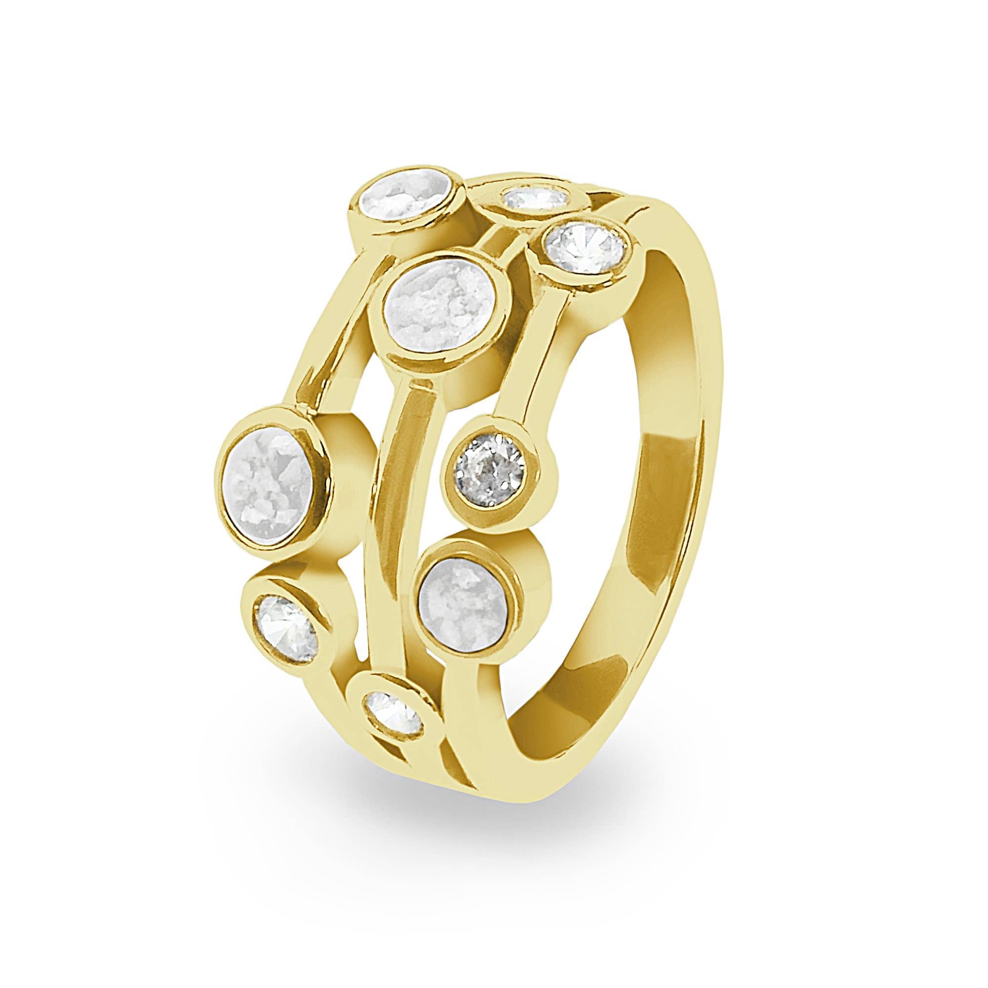 EverWith Ladies Droplets Memorial Ashes Ring with Fine Crystals 9k Yellow Gold White
