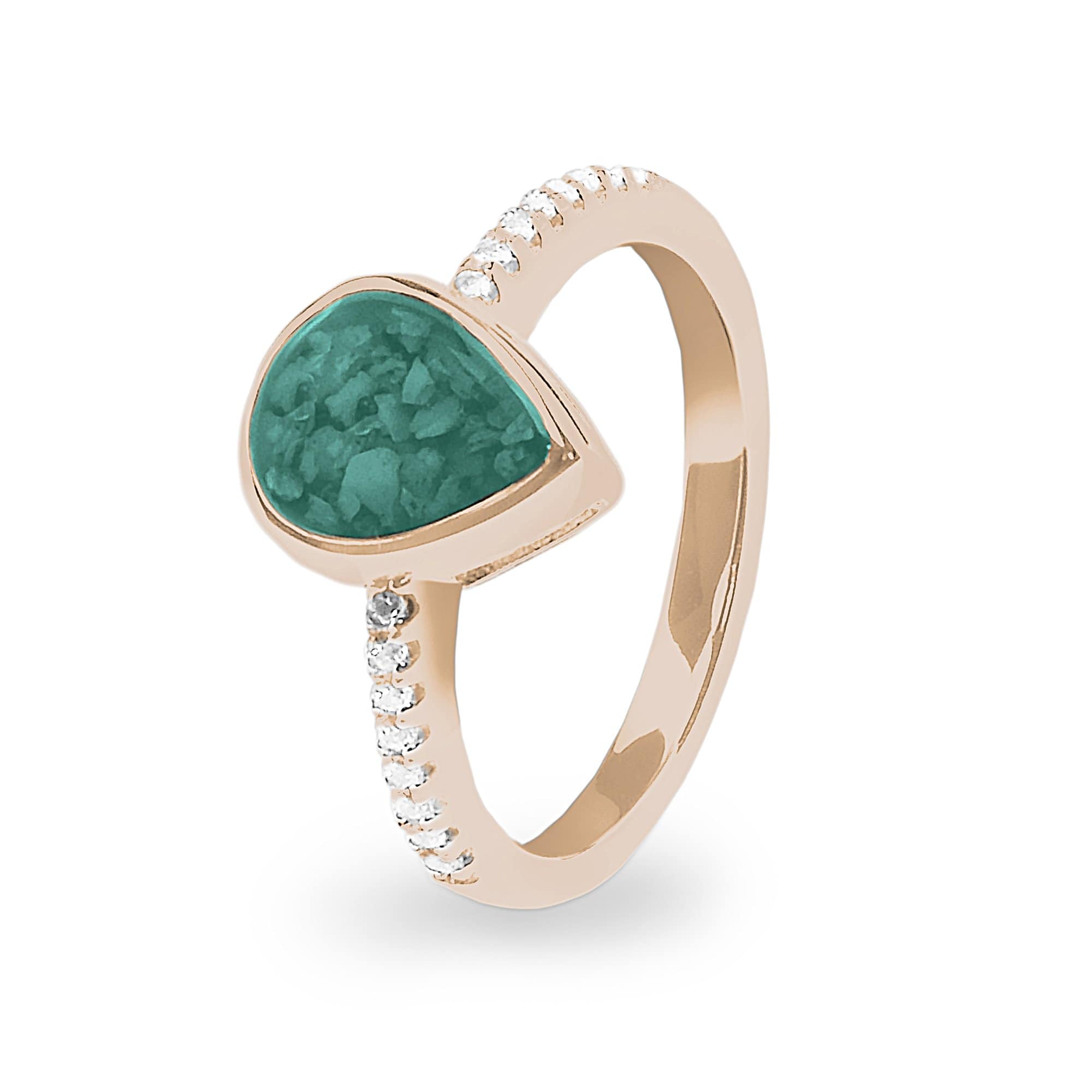EverWith Ladies Teardrop Memorial Ashes Ring 9k Rose Gold Aqua