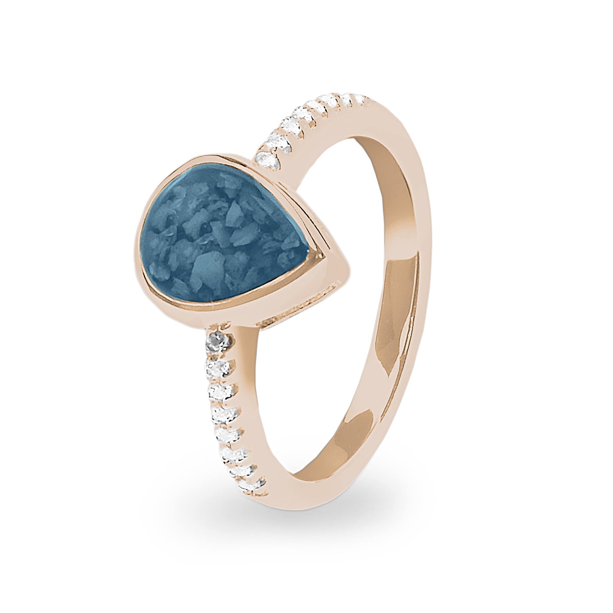 EverWith Ladies Teardrop Memorial Ashes Ring 9k Rose Gold Blue