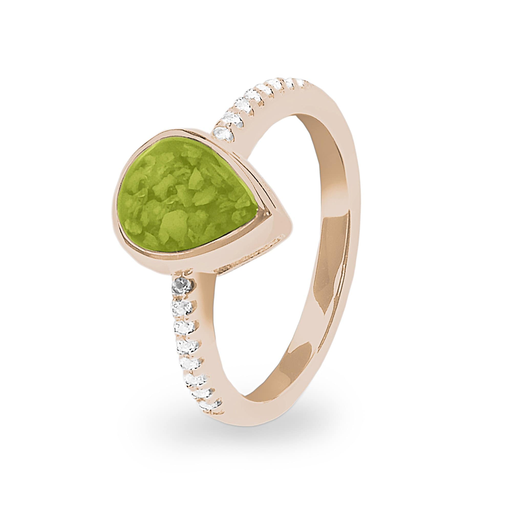 EverWith Ladies Teardrop Memorial Ashes Ring 9k Rose Gold Green