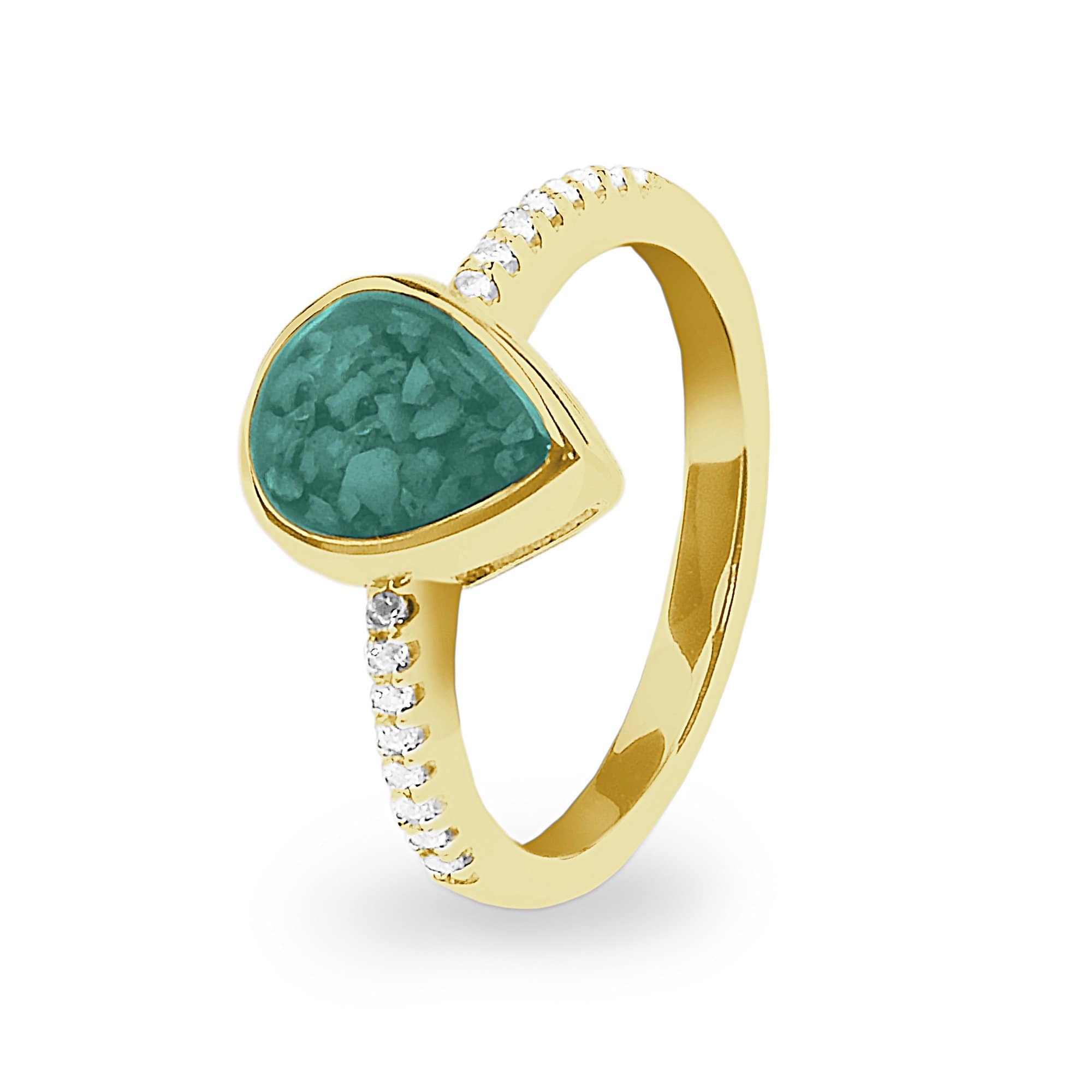 EverWith Ladies Teardrop Memorial Ashes Ring 9k Yellow Gold Aqua