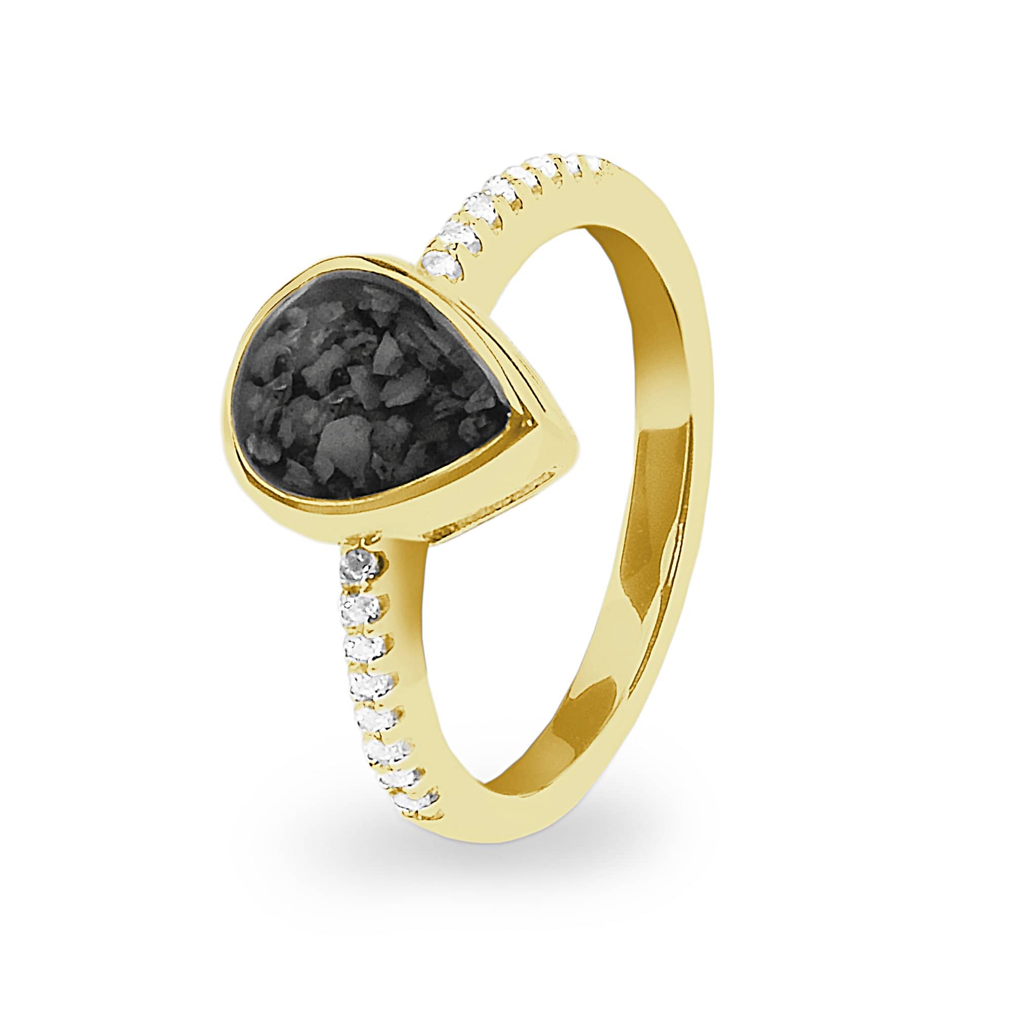 EverWith Ladies Teardrop Memorial Ashes Ring 9k Yellow Gold Black