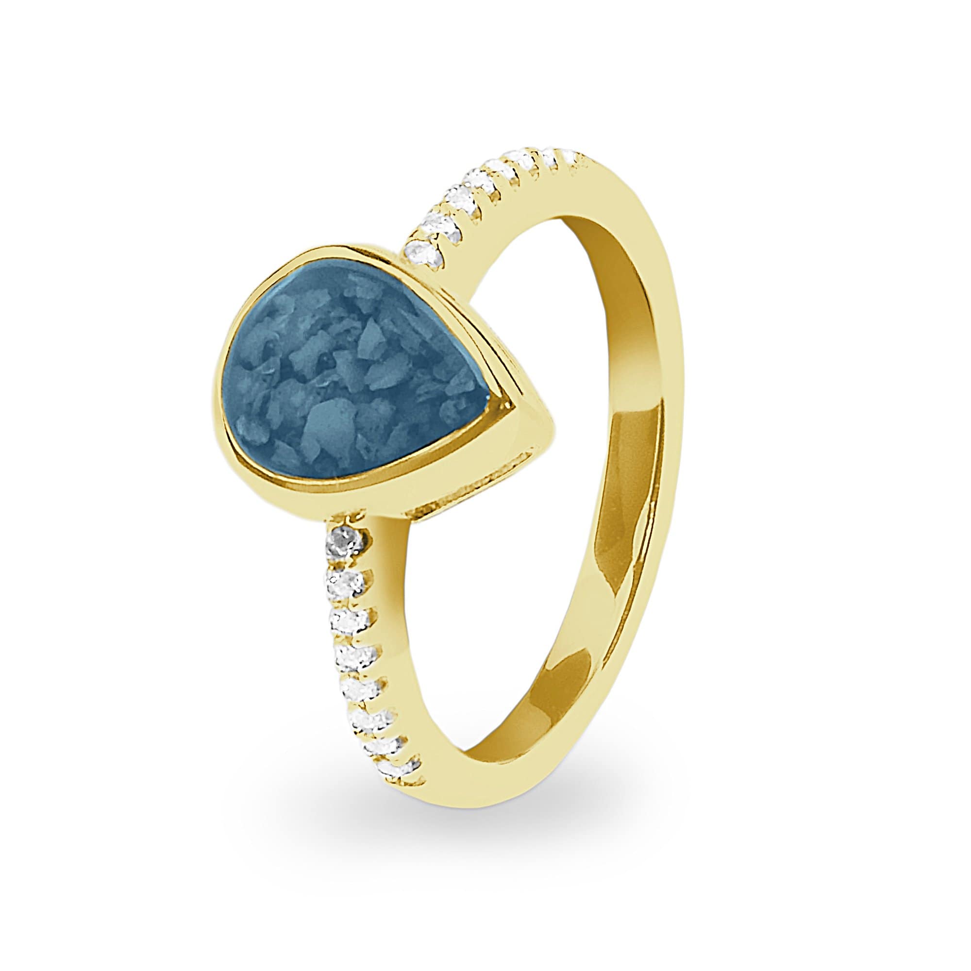 EverWith Ladies Teardrop Memorial Ashes Ring 9k Yellow Gold Blue