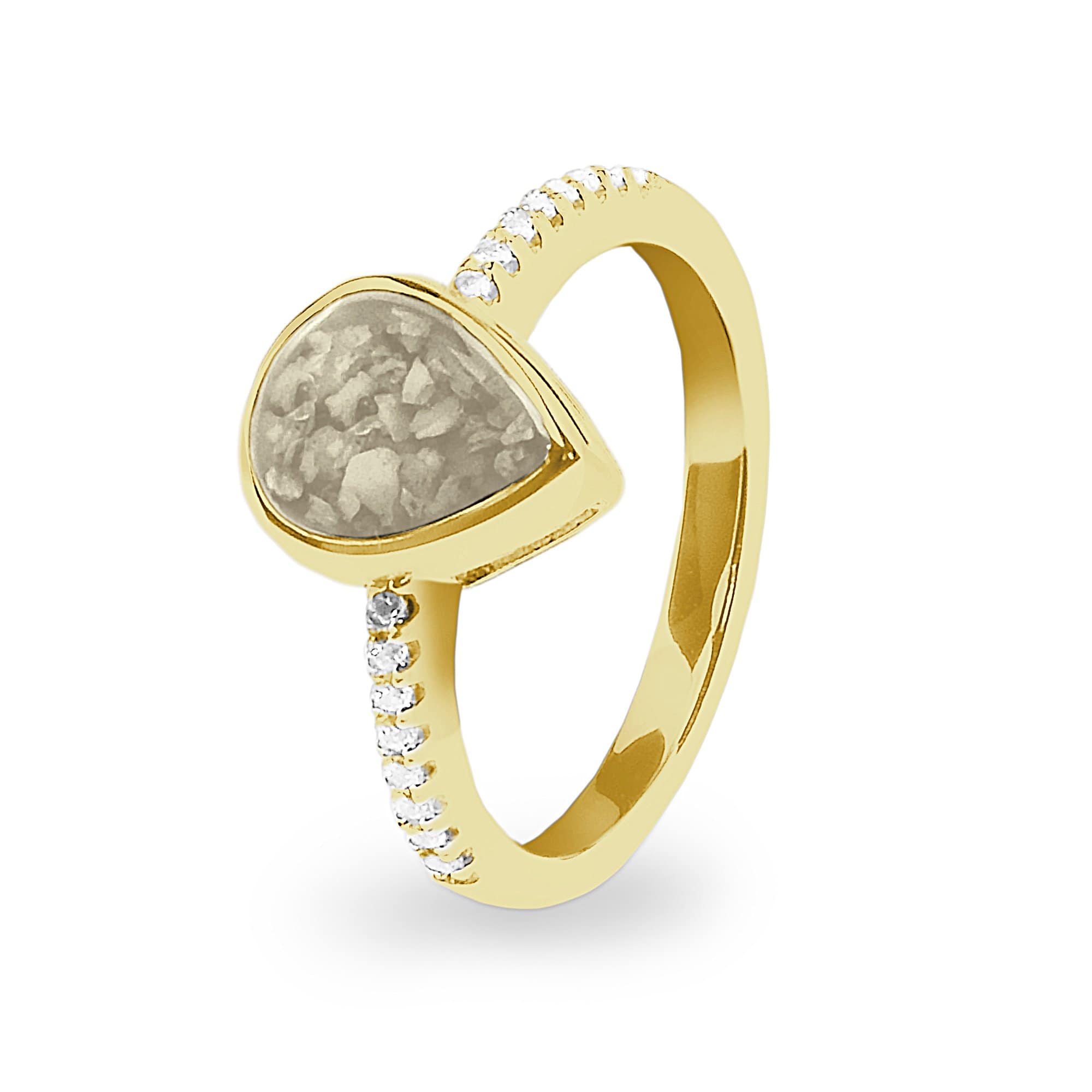 EverWith Ladies Teardrop Memorial Ashes Ring 9k Yellow Gold Transparent