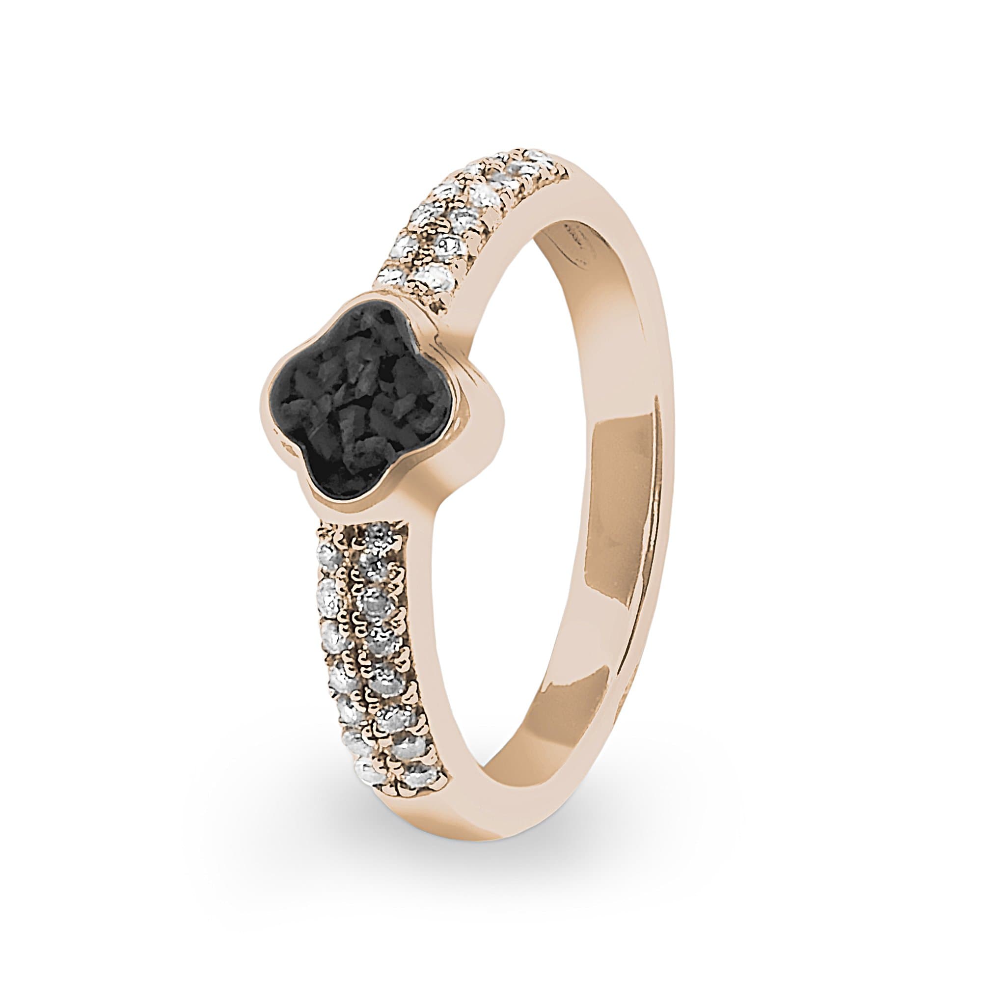 EverWith Ladies Clover Memorial Ashes Ring with Fine Crystals 9k Rose Gold Black