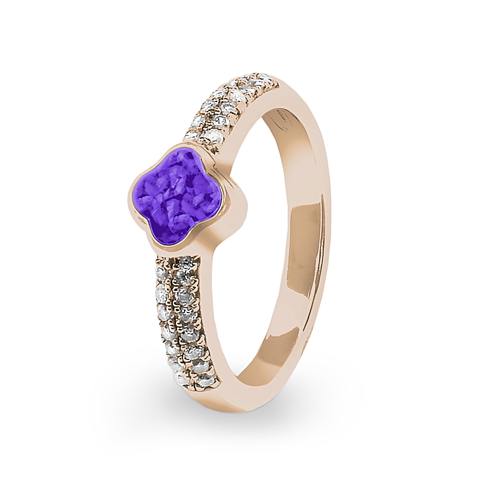 EverWith Ladies Clover Memorial Ashes Ring with Fine Crystals 9k Rose Gold Purple