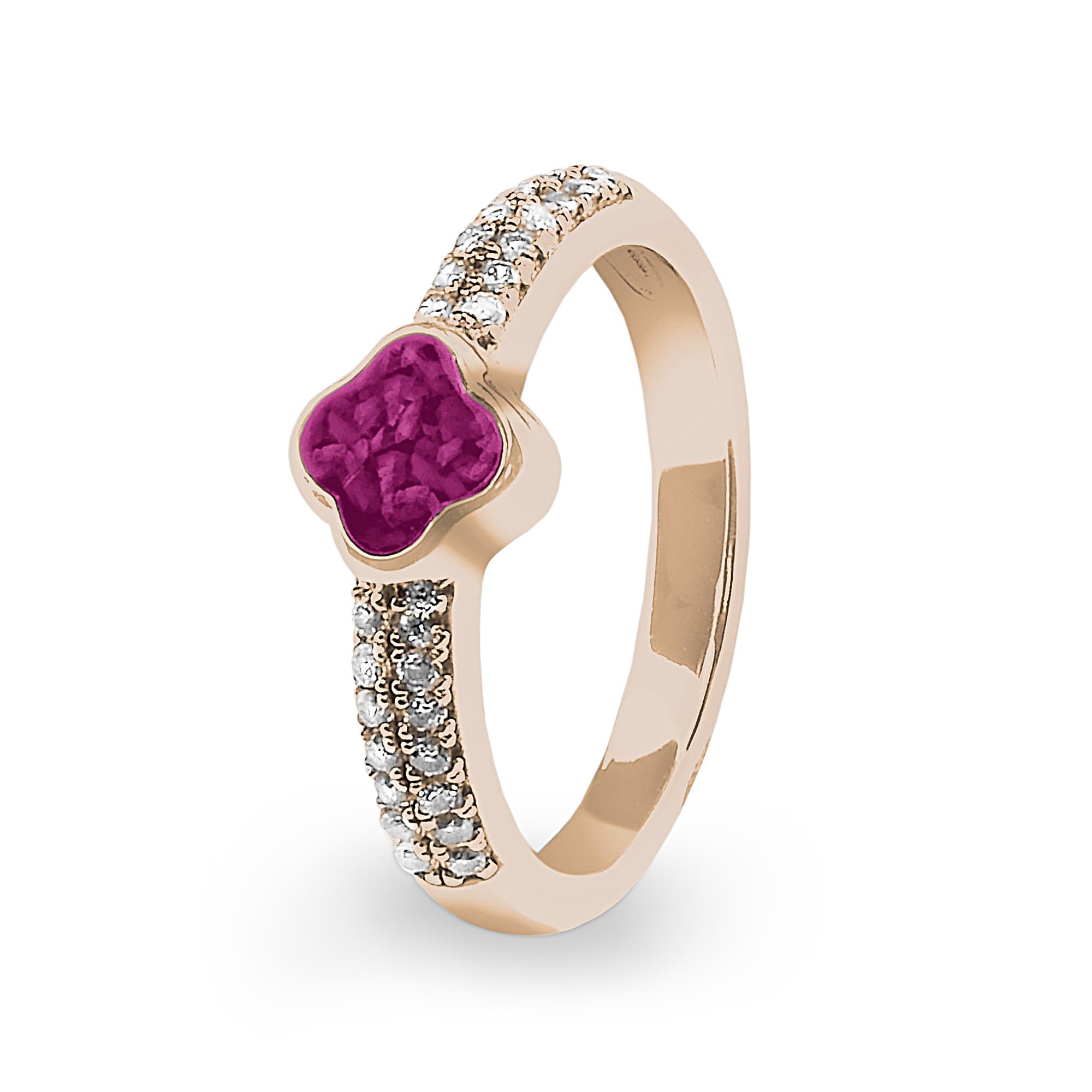 EverWith Ladies Clover Memorial Ashes Ring with Fine Crystals 9k Rose Gold Violet