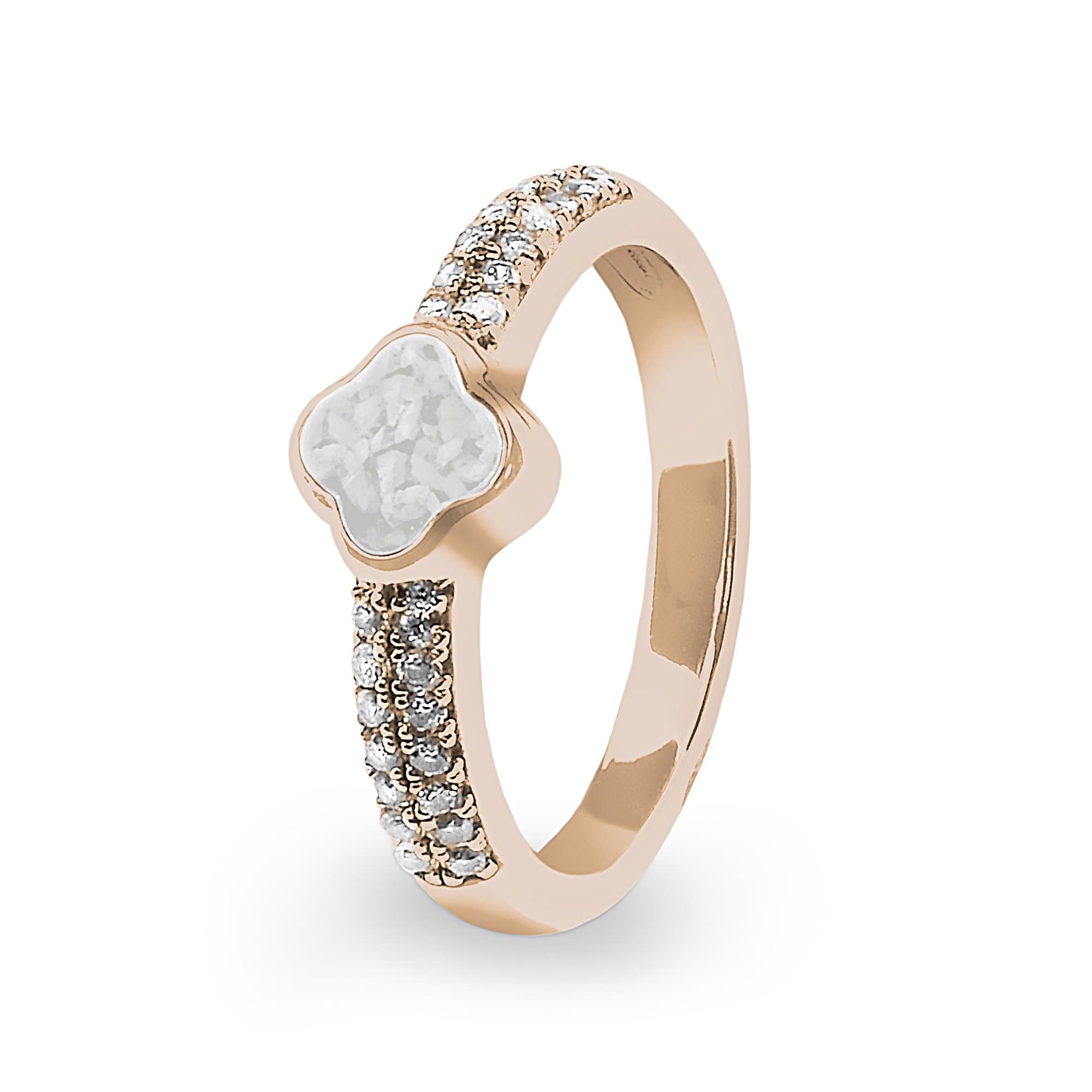EverWith Ladies Clover Memorial Ashes Ring with Fine Crystals 9k Rose Gold White