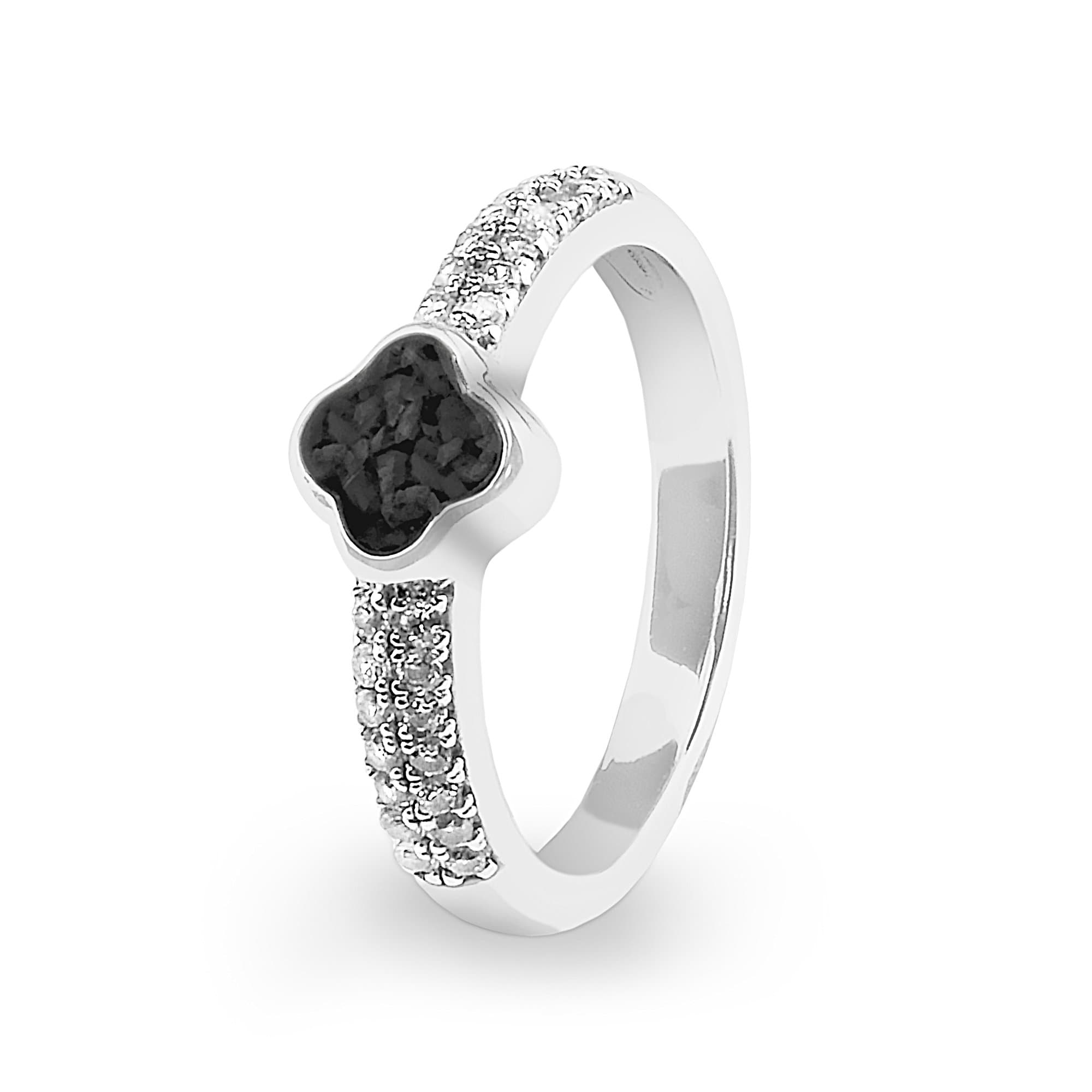 EverWith Ladies Clover Memorial Ashes Ring with Fine Crystals Black