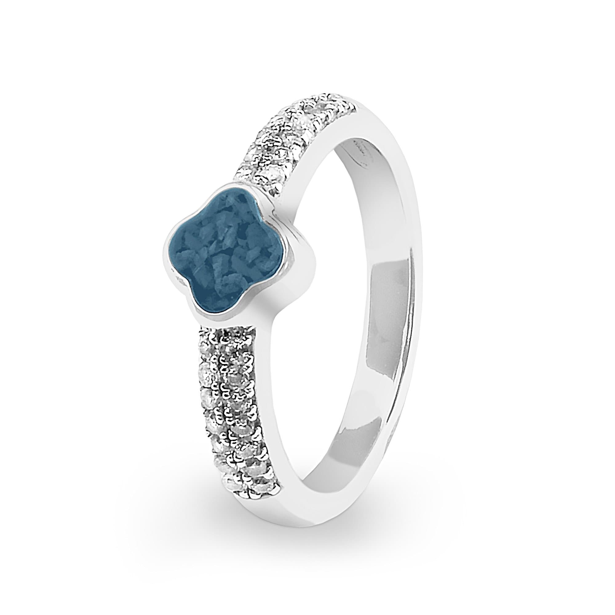 EverWith Ladies Clover Memorial Ashes Ring with Fine Crystals Blue